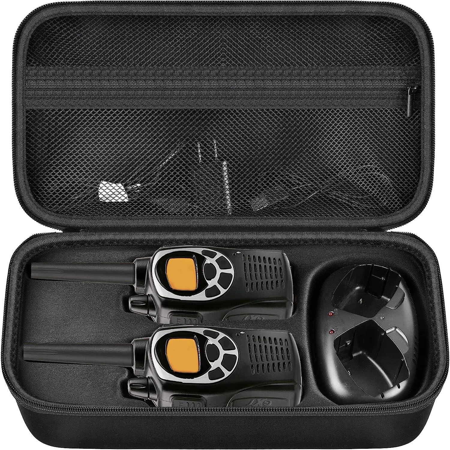ANKHOH Durable Walkie Talkie Case Holder for 50 Channel GMRS Two-Way Radio - Hard Storage Carrying Box for Rechargeable Batteries, Charger & Headset - Perfect for Outdoor Adventures, Construction Sites & Emergency Preparedness (Black, Bag Only)