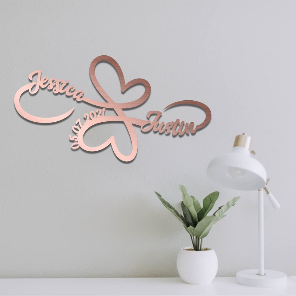 Personalized Infinity Love Metal Wall Decor - Custom Two Hearts Name Sign - Geometric Wall Art for Bedroom & Wedding Decor (Rose Gold) | Perfect for Couples' Gifts, Anniversary Presents & Home Decoration