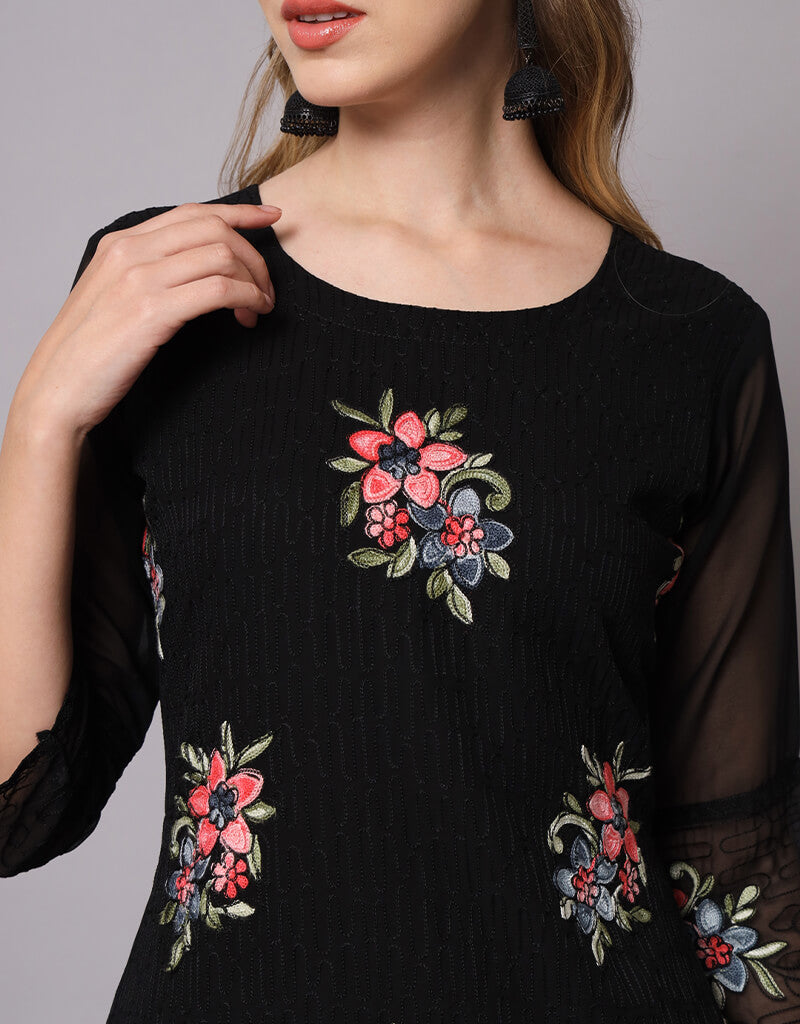 Elegant Black Georgette Straight Kurti for Women - Stylish Indian Tunic Top for Casual Wear, Office & Party Outfits