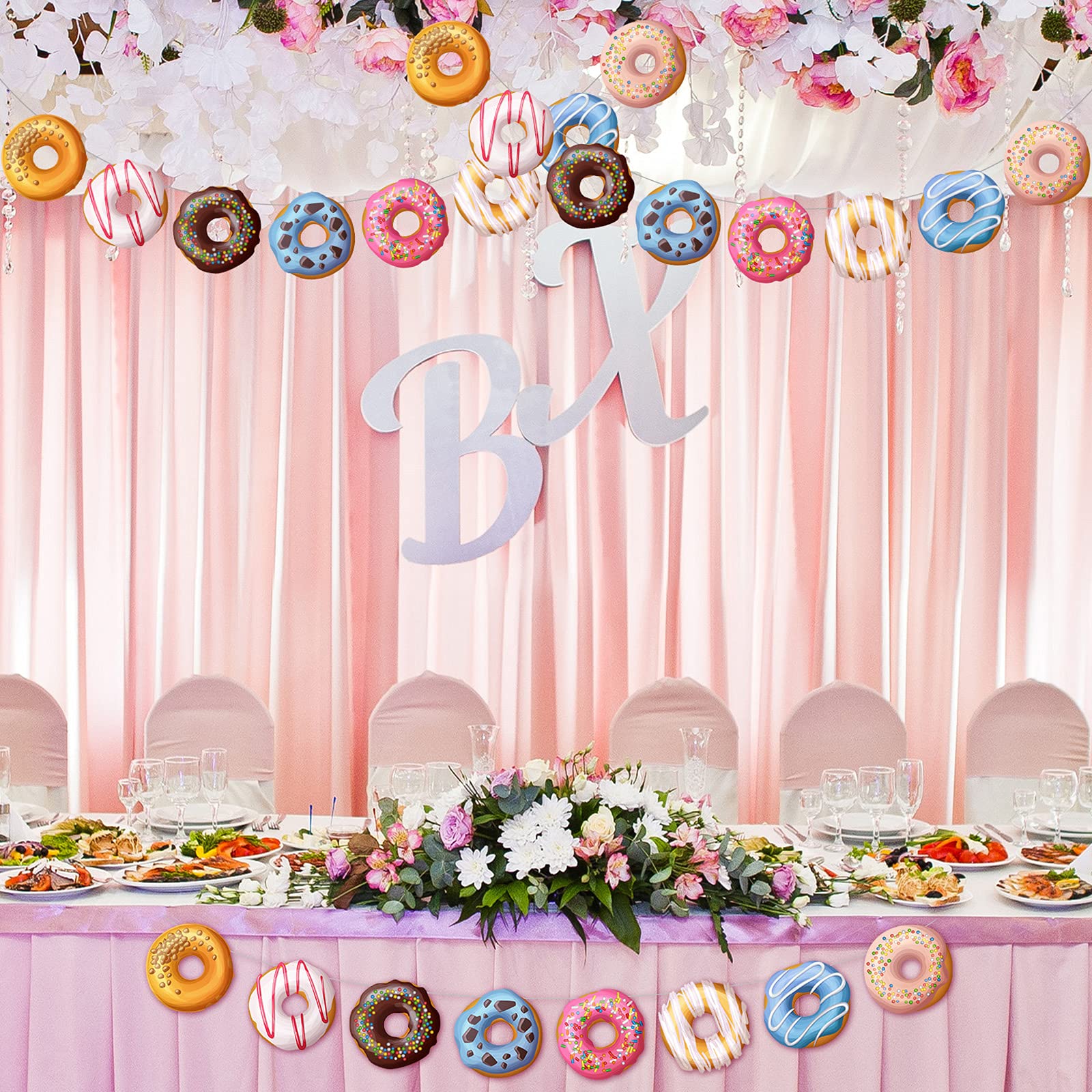 4-Piece Donut Theme Party Banner Set - Cute Donut Garland & Decorations for Birthday, Christmas, New Year, Baby Shower (Perfect for Dessert-Themed Celebrations & Sweet 16 Parties)