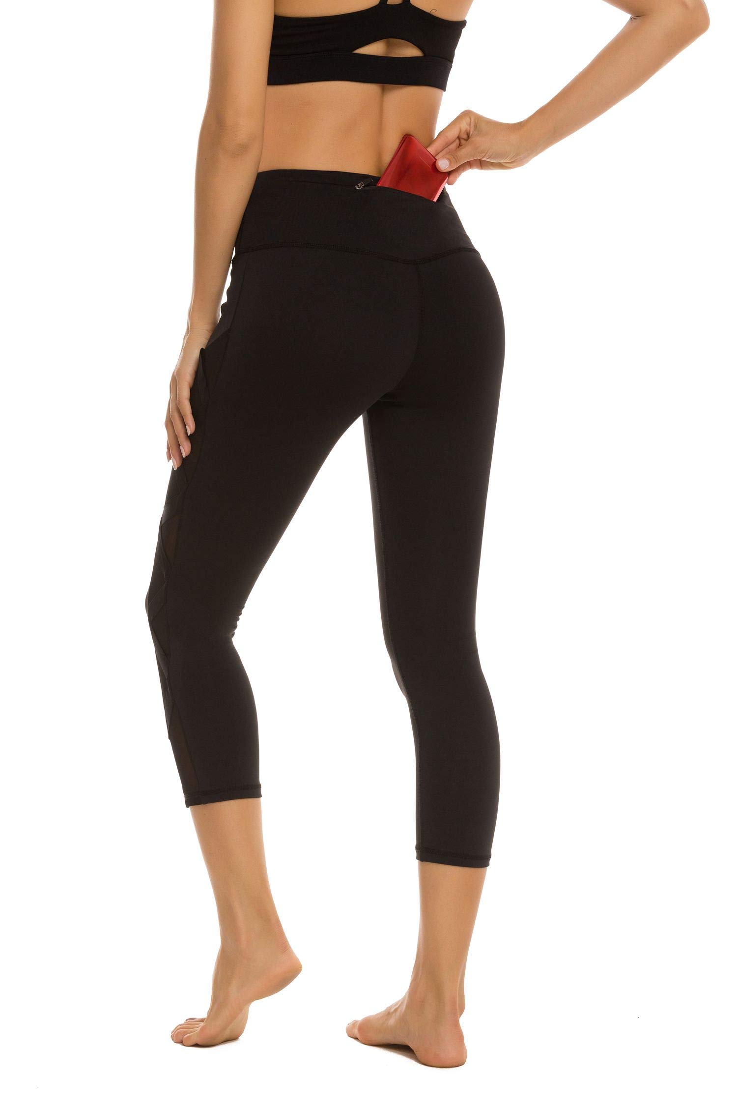 Romansong Women's High Waisted Yoga Pants with Pockets - 4-Way Stretch Tummy Control Capri Leggings | Non See-Through Mesh Workout Pants for Running, Gym & Lounge Wear