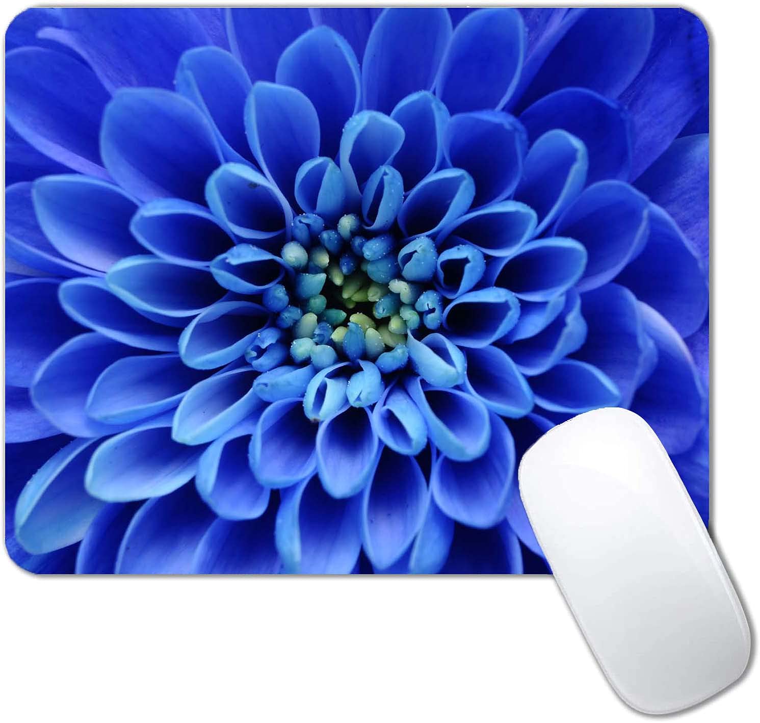 Blue Floral Mouse Pad - Cute Small Mousepad with Non-Slip Rubber Base for Laptop & PC - Portable Office Desk Accessory for Work, Gaming & Home Use