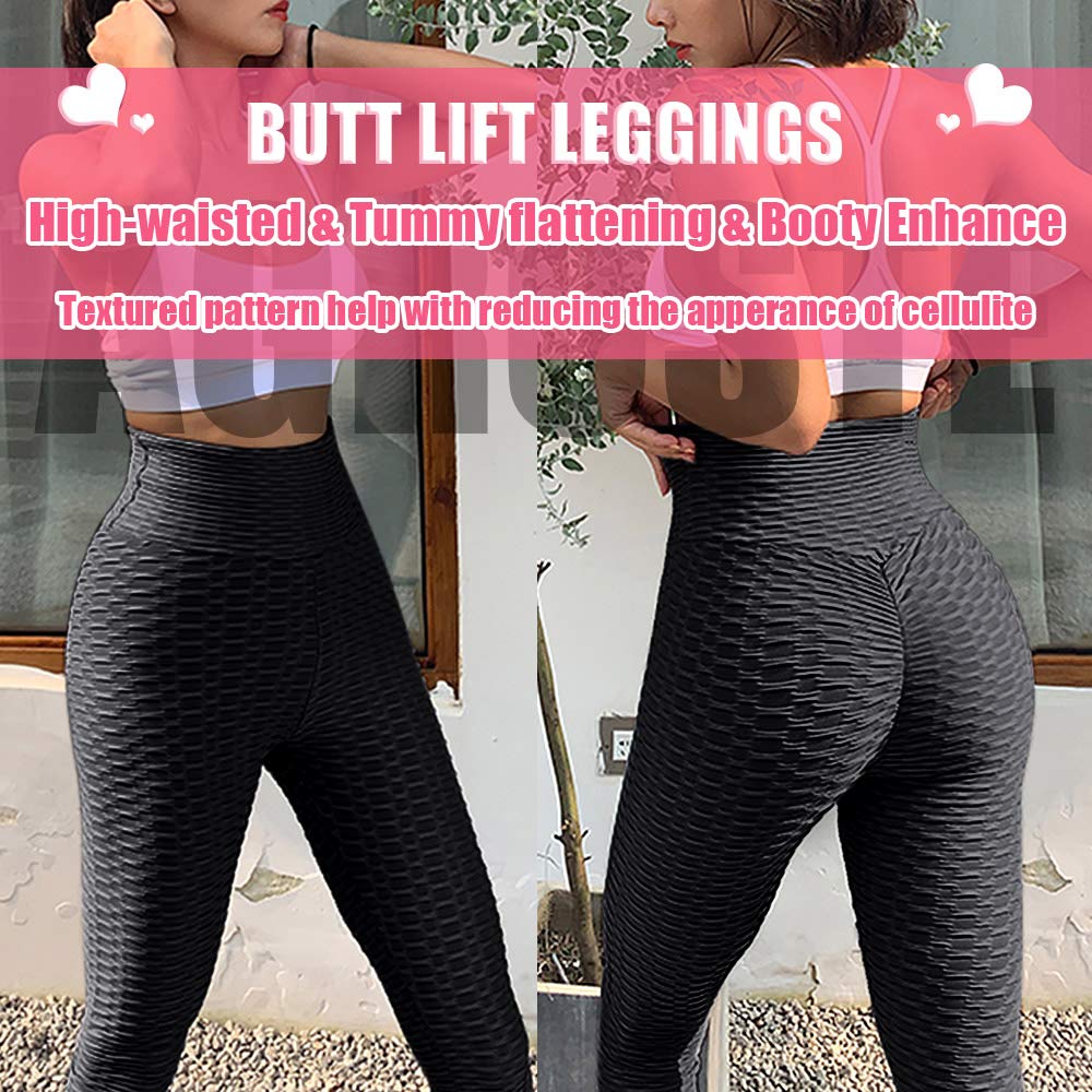 AGROSTE Women's High Waist Yoga Pants - Tummy Control Workout Leggings with Butt Lifting Design, Stretchy & Textured Booty Tights for Gym, Running & Everyday Wear