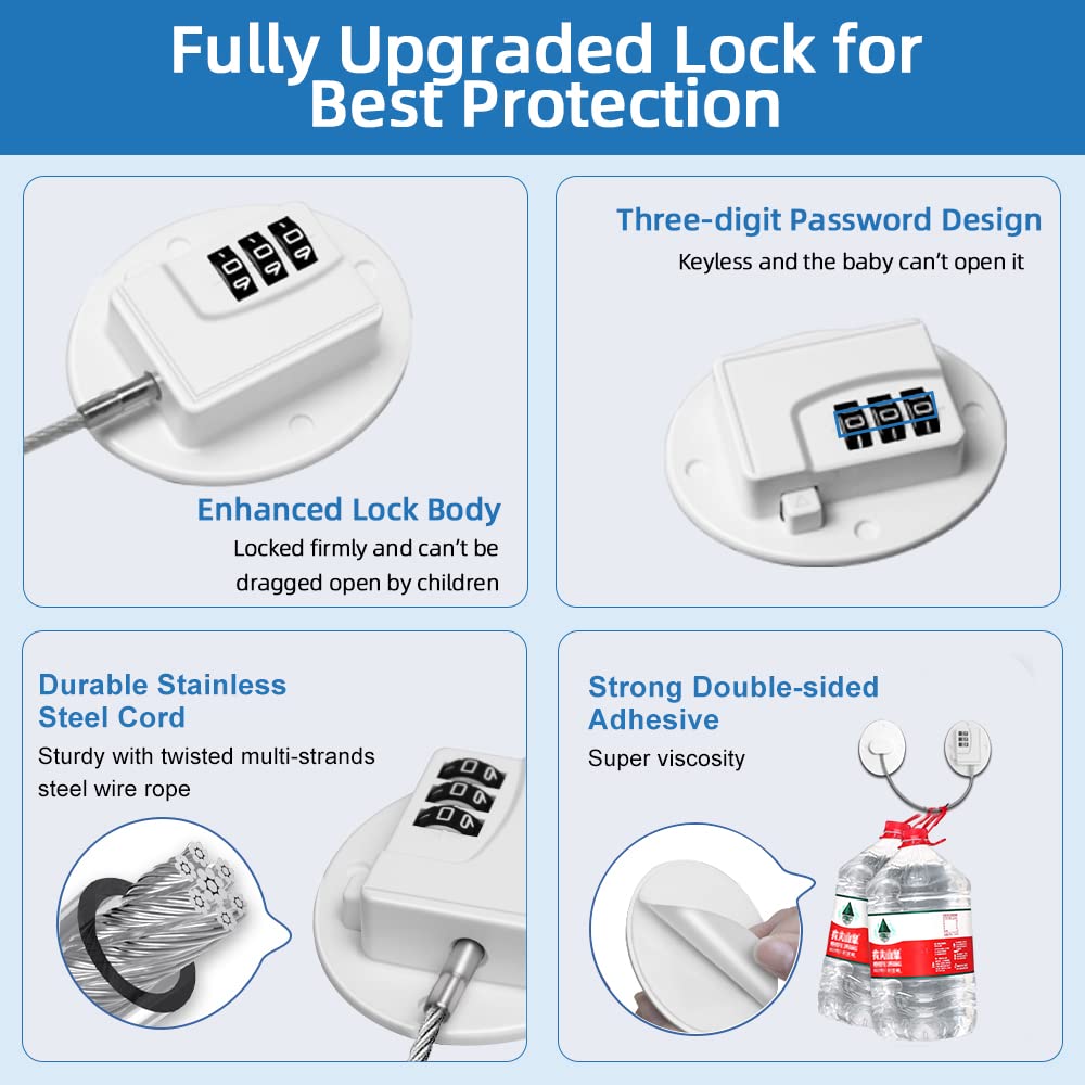 AOSITE 4-Pack White Refrigerator Lock Combination - Child Proof Fridge Locks for Adults & Kids, Strong Adhesive Mini Fridge Security Locks - Perfect for Home, Office, Dorm & Travel Use