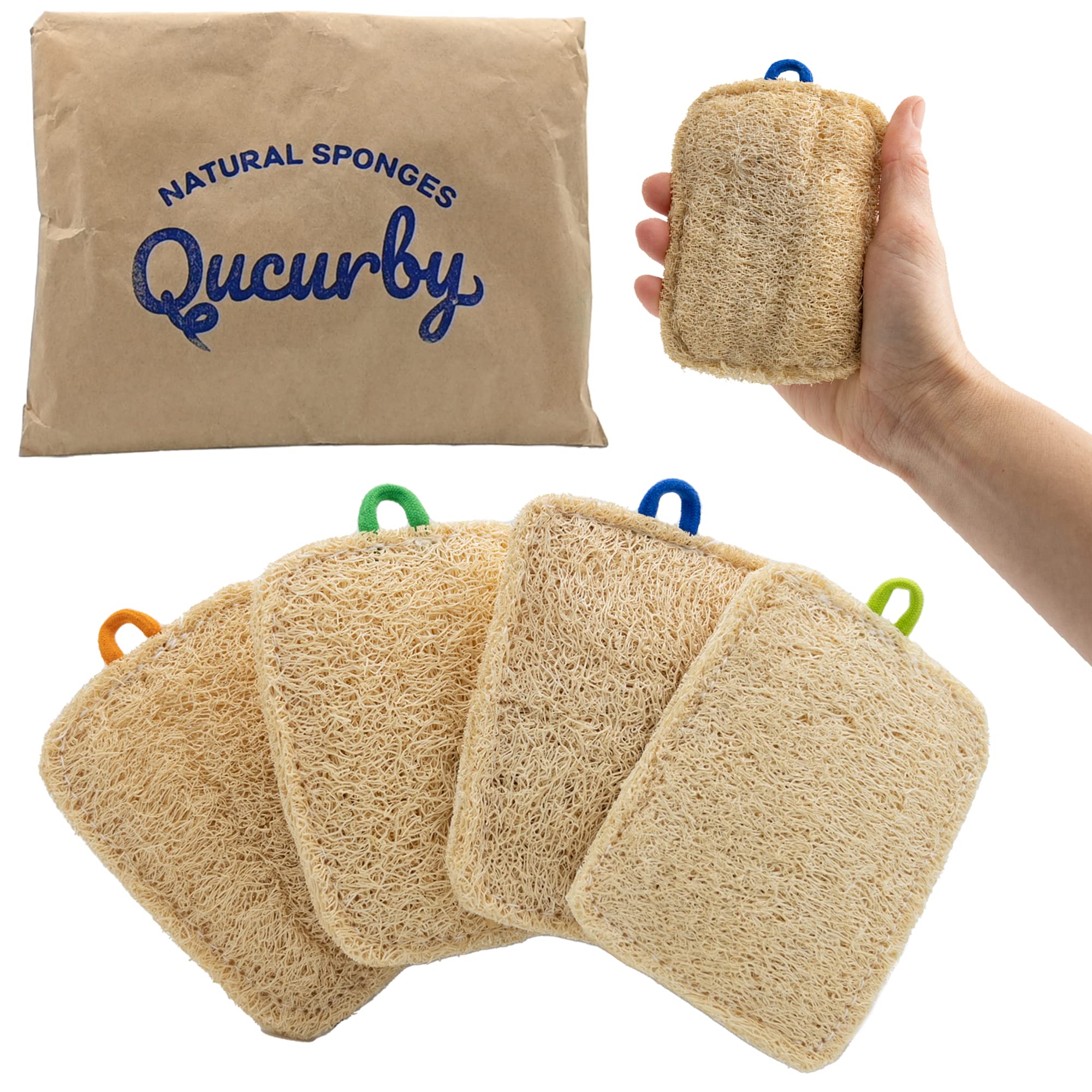 Eco-Friendly All Natural Loofah Kitchen Sponges (4 Pack) - Biodegradable & Compostable Dish Sponges for Sustainable Cleaning - Perfect for Washing Dishes, Pots, and Countertops