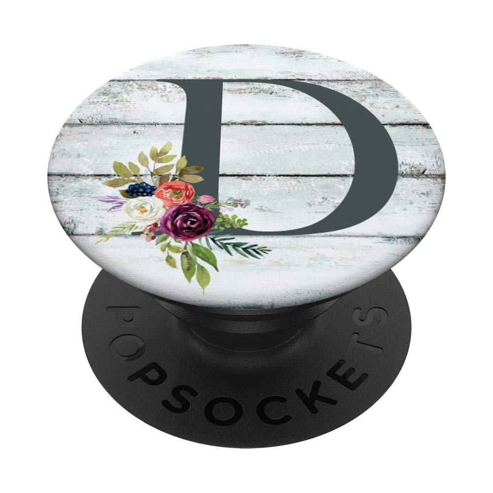 Custom Monogram Initial D Watercolor Flower Rustic Country Style PopSockets PopGrip - Swappable Phone Grip for iPhone, Samsung & Tablets - Perfect for Everyday Use, Gifts & Phone Protection