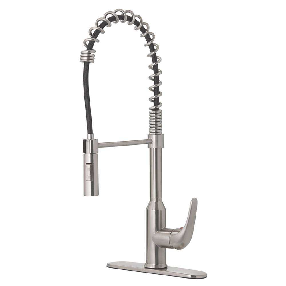 Premium Stainless Steel Spring Neck Pull-Down Kitchen Faucet with High Arc Spout - Perfect for Modern Home, Restaurant & Commercial Use