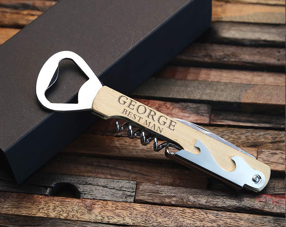 Personalized Wooden Wine Opener - Unique Groomsmen Gifts, Best Man Present, Wedding Day Keepsake, Romantic Bride to Groom Gift Idea for Husband & Boyfriend - Natural Wood Finish - Perfect for Anniversaries, Engagements & Special Occasions