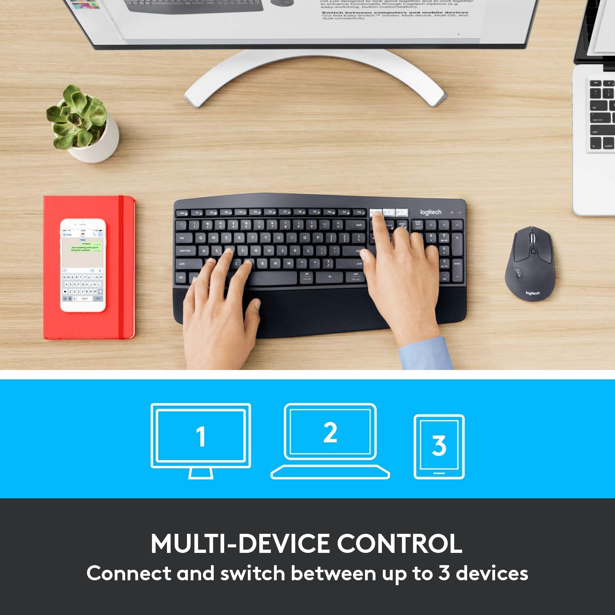 Logitech MK850 Wireless Keyboard and Mouse Combo - Ergonomic Full-Size Keyboard with 2.4GHz USB Receiver for PC/Mac - Perfect for Office Work, Gaming & Home Computing