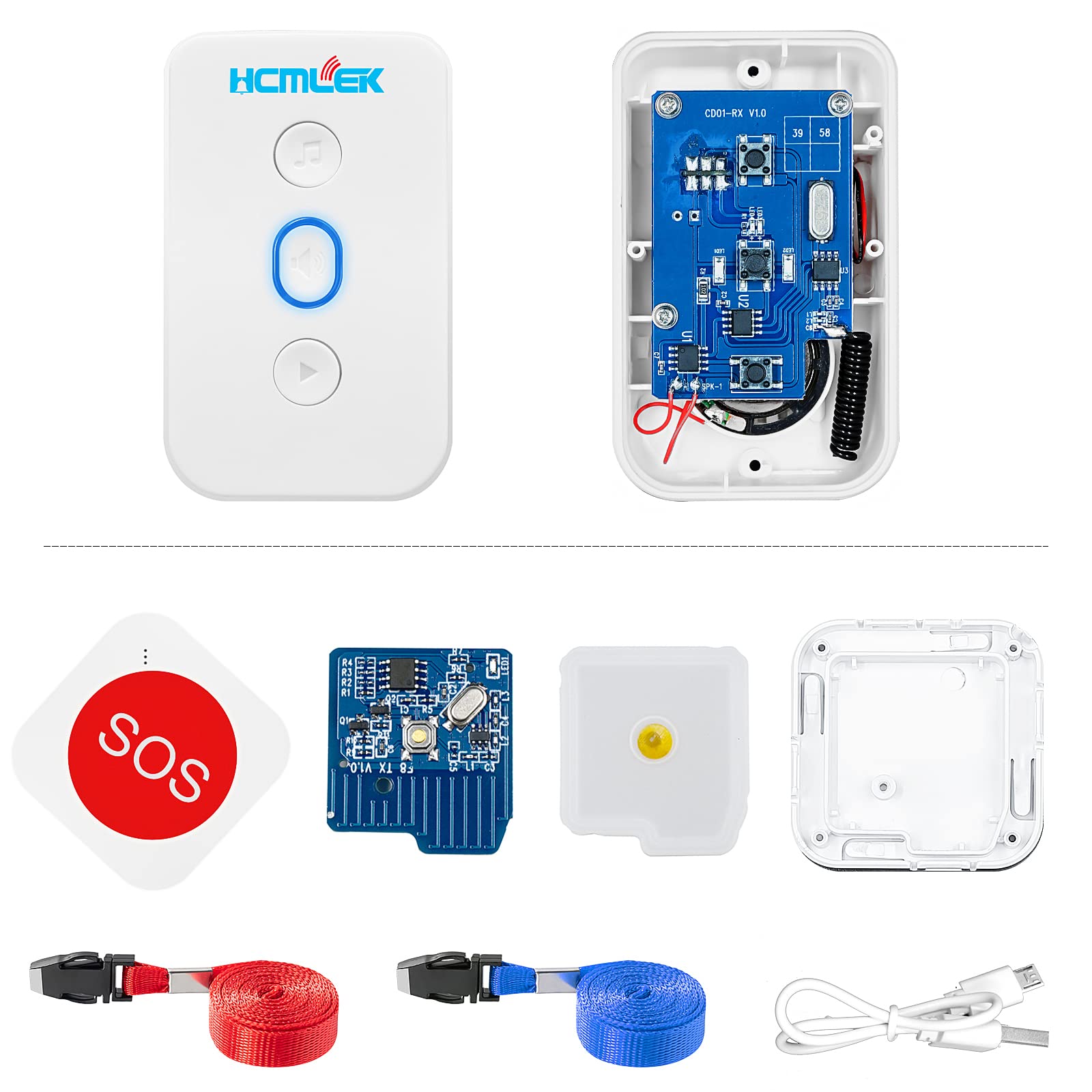 Hcmlek Emergency Call Button for Seniors - Wireless Personal Alarm with Loud Speaker, Fall Detection & Waterproof Design | Home Safety Alert System for Elderly, Disabled & Patients | Perfect for Bedside, Bathroom & Nursing Care