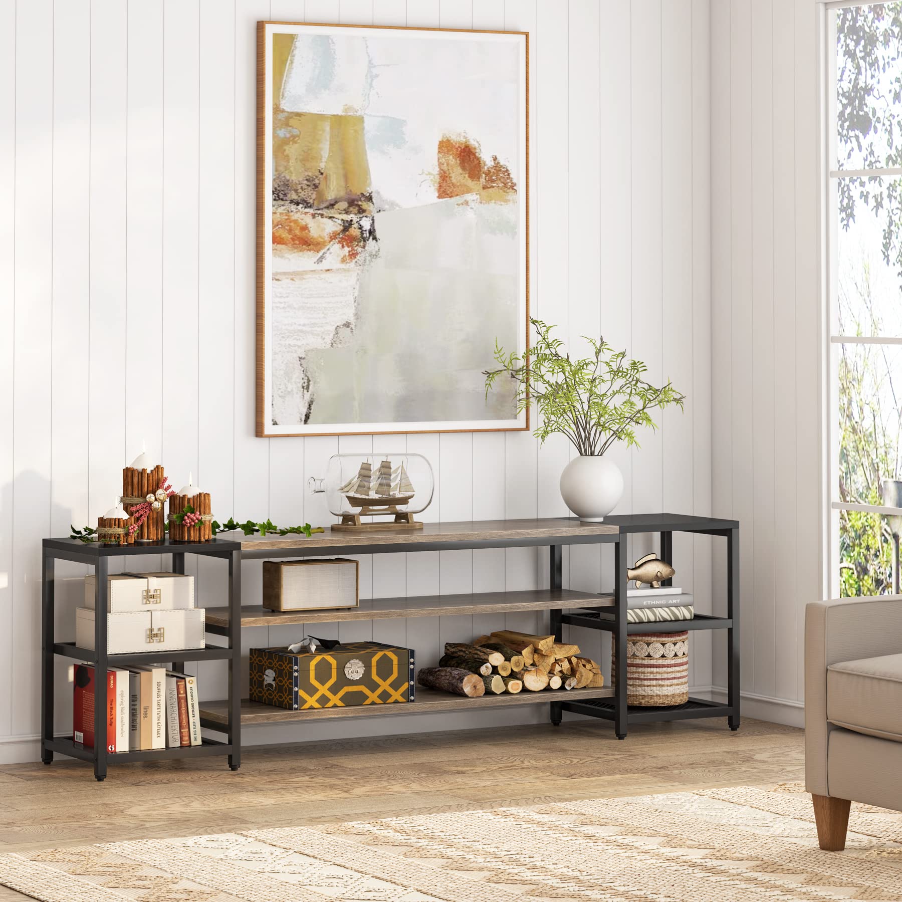 Tribesigns 78 Inch TV Stand for TVs up to 85 Inch - Industrial Style 3-Tier Media Console with Storage Shelves, Entertainment Center for Living Room & Home Theater - Perfect for Organizing Gaming Consoles, Sound Systems & Movie Nights