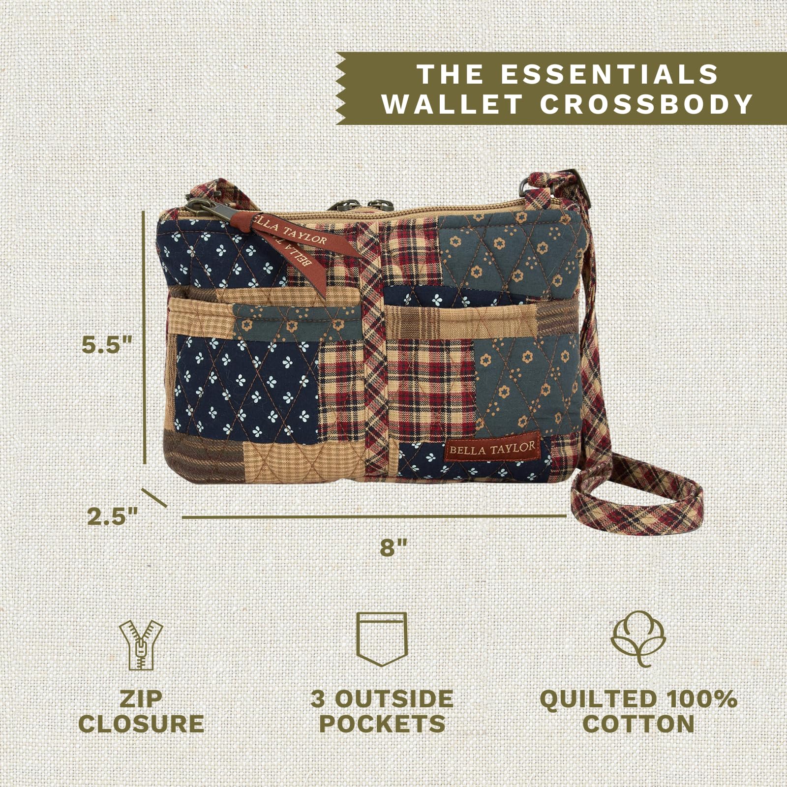 Bella Taylor Essentials Crossbody Purse with Built-In Wallet - Stylish & Functional Women's Handbag for Everyday Use, Travel, and Shopping
