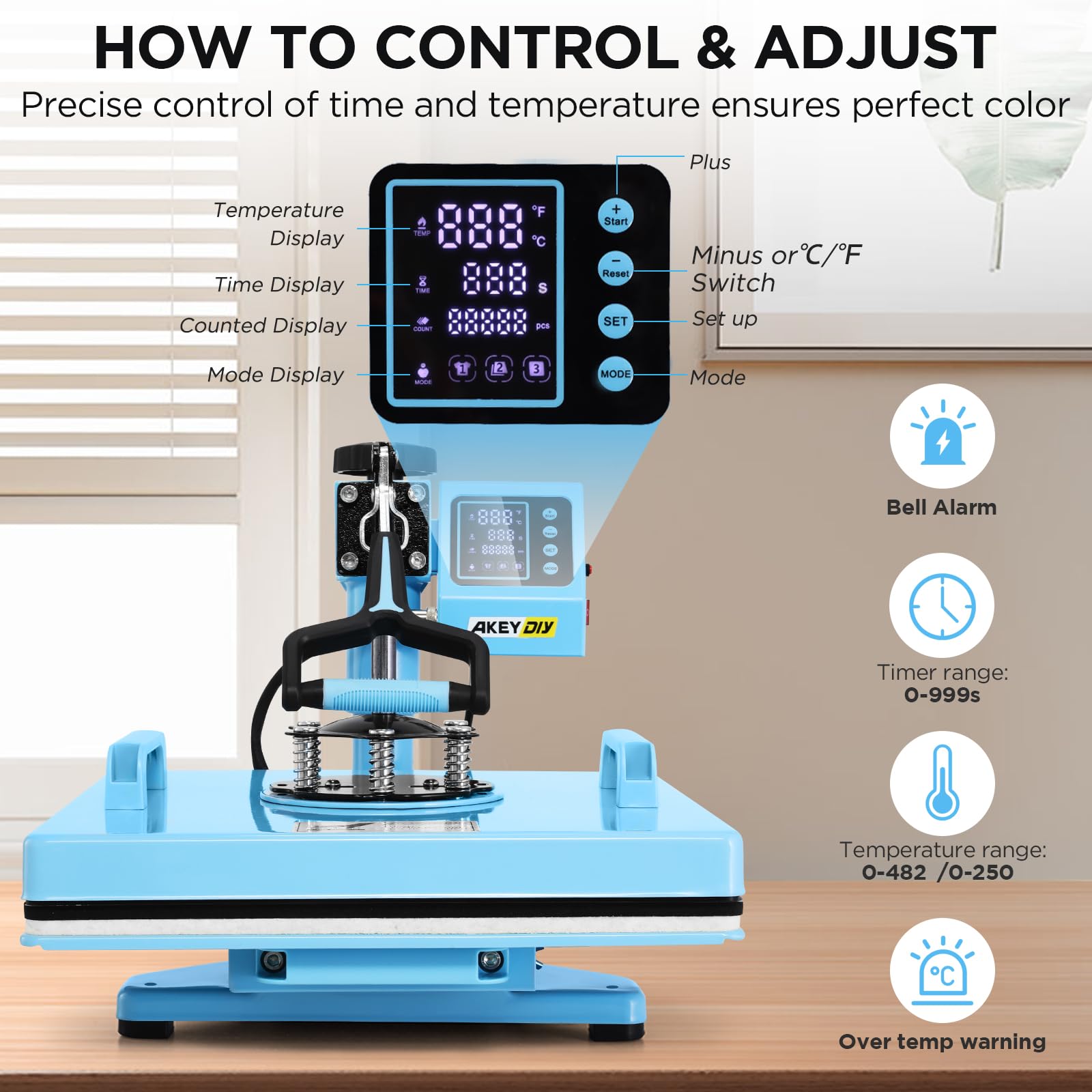 15x15 Inch AKEYDIY 8-in-1 Slide Out Heat Press Machine with 30OZ Tumbler Attachment - 1400W Sublimation Digital Printing Transfer Press for T-Shirts, Mugs, Caps & Plates | Perfect for DIY Crafts, Custom Apparel & Small Business Printing