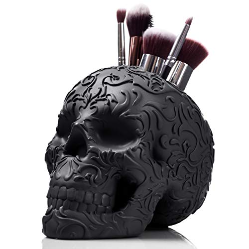 Wicked Vanity Beauty Skull Makeup Brush & Pen Holder - Gothic Vanity Organizer for Desk, Office & Bathroom Decor - Unique Stationery & Cosmetic Storage with Planter Function