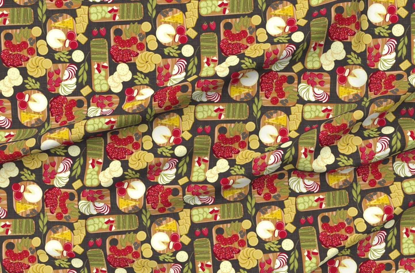 Food Charcuterie Board Printed Satin Fabric Fat Quarter - Premium Spoonflower Fabric for Sewing, Lining, Apparel, Fashion, Blankets & Home Decor - Perfect for DIY Projects, Quilting, and Tableware Accessories