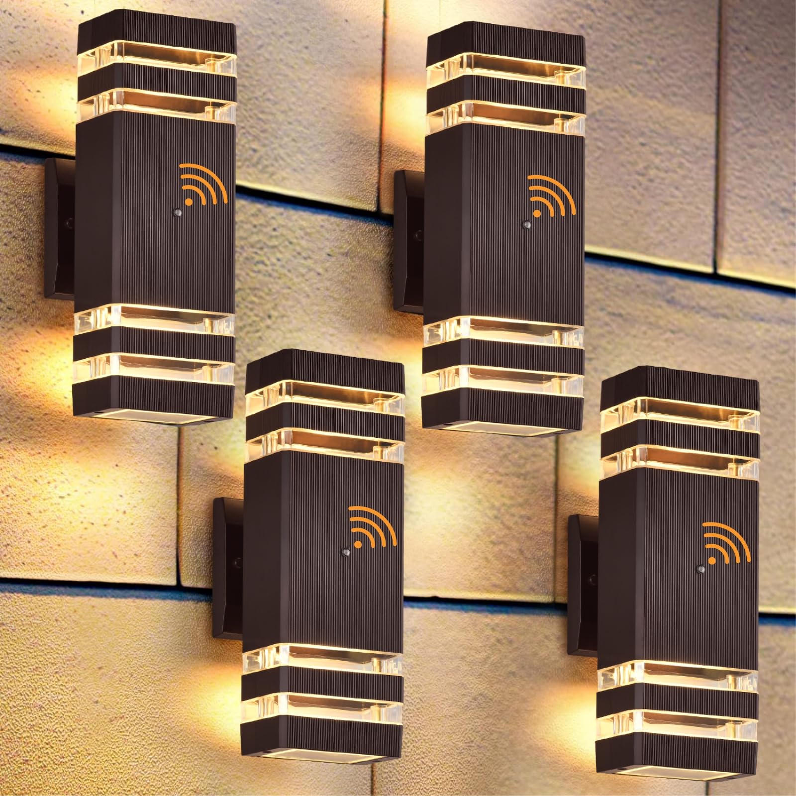 DASTOR 4 Pack Dusk to Dawn Outdoor Wall Lights - Modern Brown Waterproof Aluminum Up Down Lighting Fixtures for House Exterior, Porch, Garage & Patio - Perfect for Pathway Illumination and Nighttime Safety