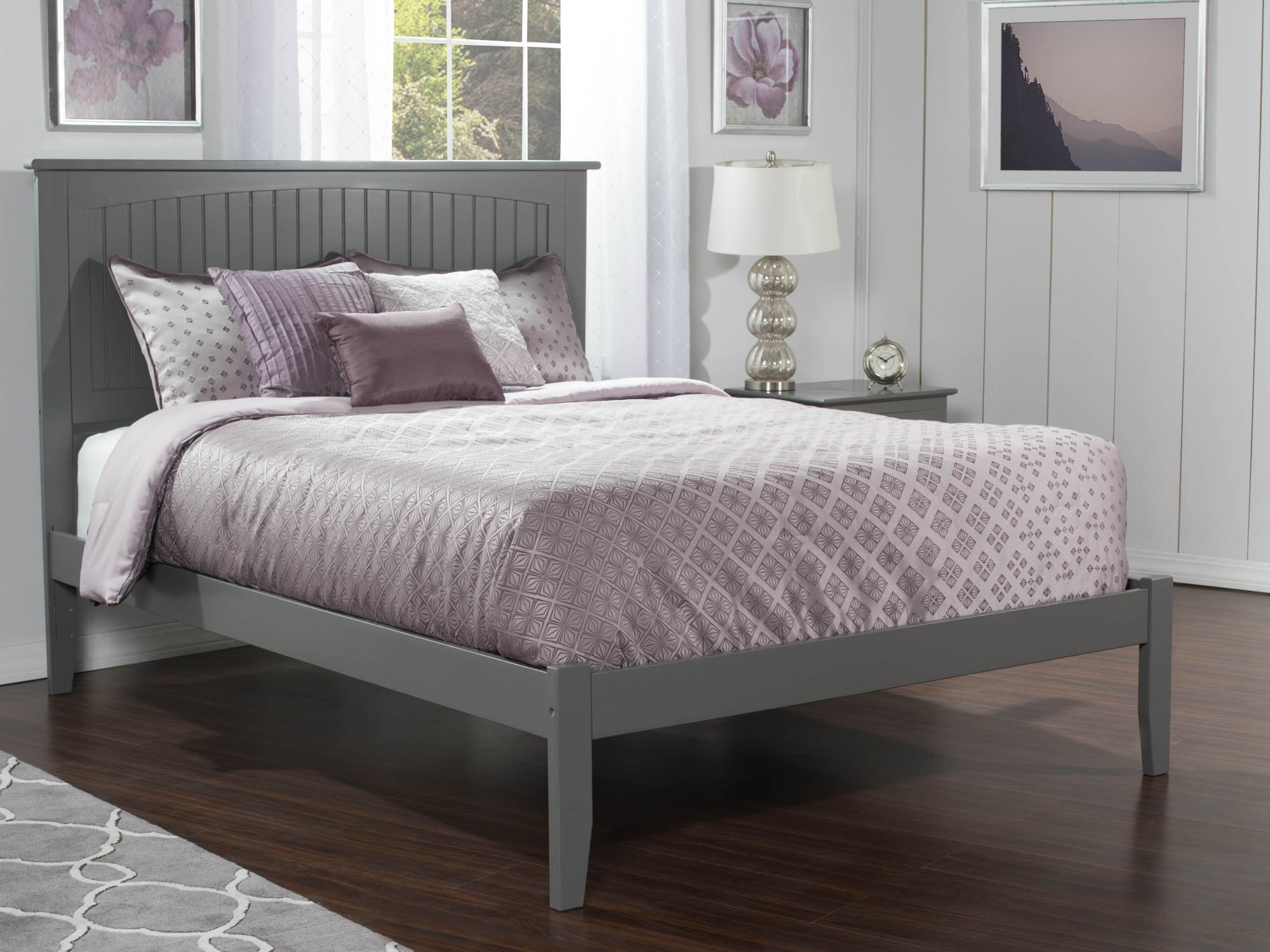 AFI Nantucket Queen Size Platform Bed with USB Charging Station - Modern Grey Wooden Bed Frame for Bedroom, Perfect for Small Spaces & Guest Rooms