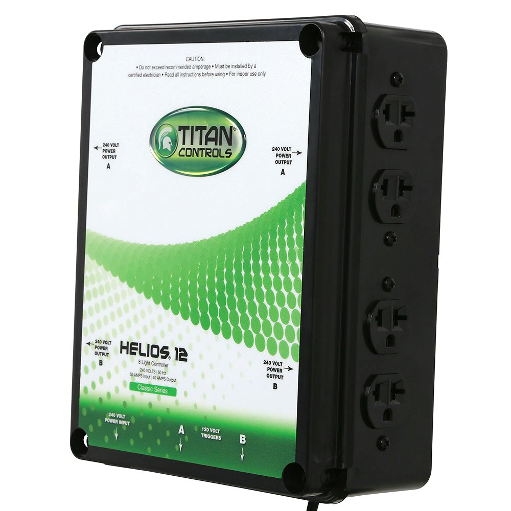 Titan Controls 8-Light Controller with Dual Relay Trigger Cords, 240V - Helios 12 | Commercial Grow Light System for Indoor Hydroponics & Greenhouse Gardening