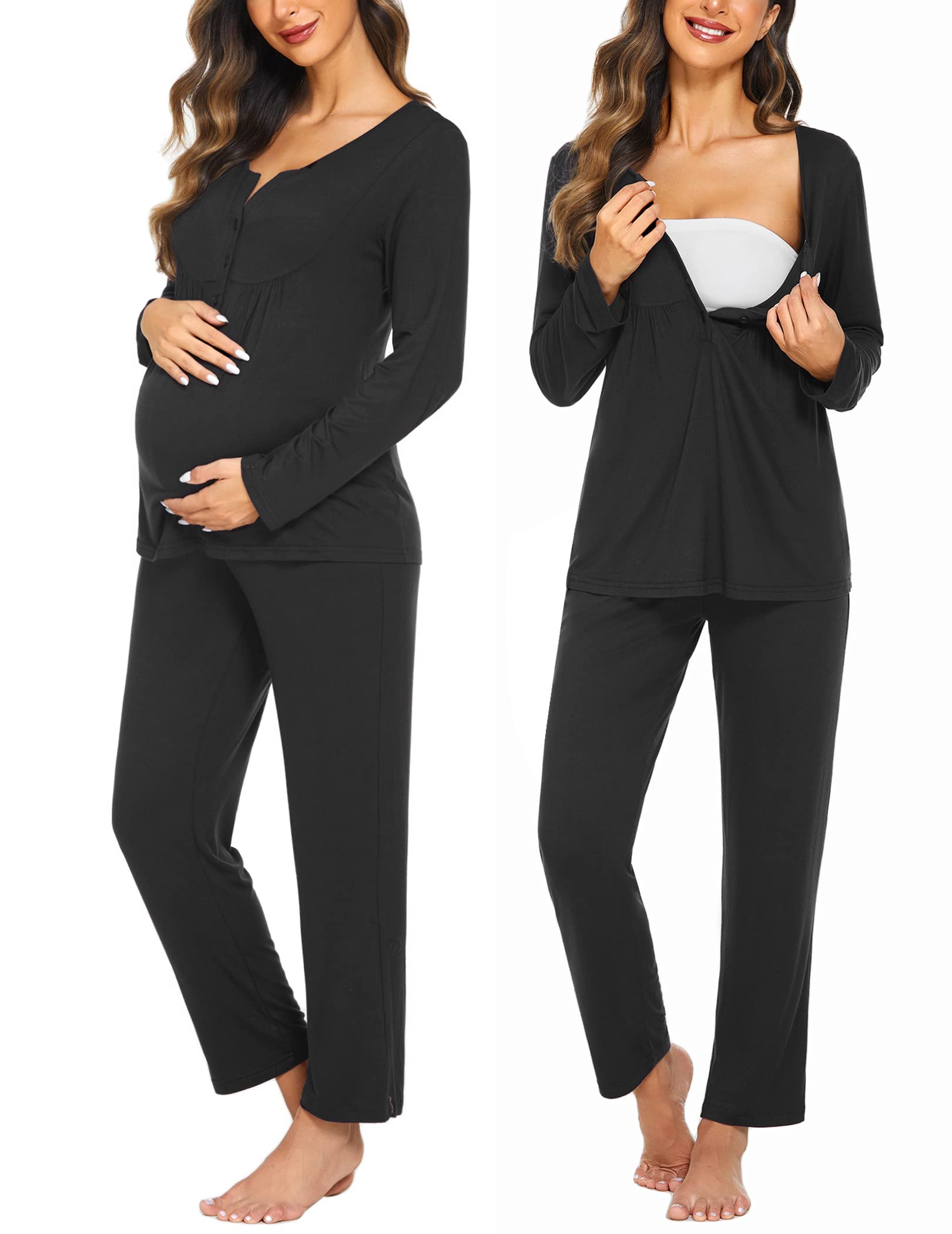Ekouaer Maternity Nursing Pajama Set - Soft Long Sleeve Breastfeeding Sleepwear for Pregnancy & Postpartum - Comfortable Labor Delivery Pjs for Nursing Moms - Perfect for Hospital Stay, Nighttime Feeding & Relaxing at Home
