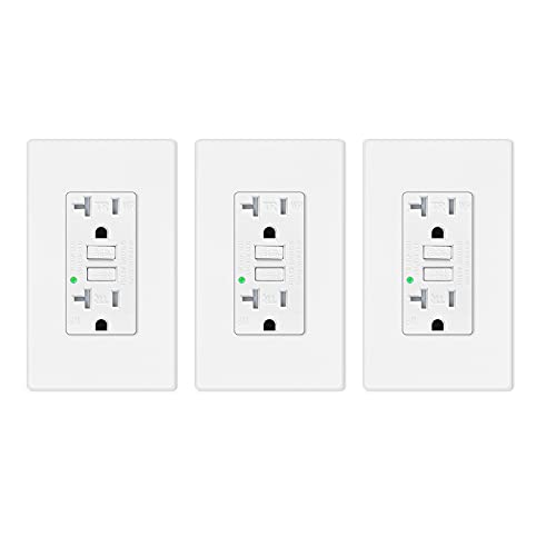 20 Amp GFCI Outlet with LED Indicator - Tamper-Resistant & Weatherproof Electrical Receptacle for Indoor/Outdoor Use - Includes Decorative Wall Plates & Screws (White, 3-Pack) - Perfect for Kitchens, Bathrooms, Garages & Outdoor Areas