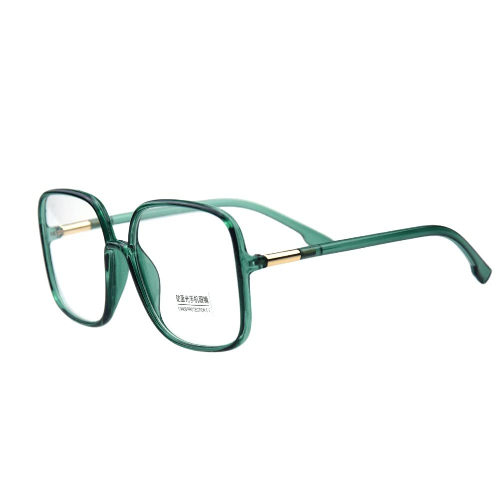 Shiratori Women's Retro Blue Light Blocking Glasses - Oversized Nerd Style Frames with Anti Blue Ray Technology for Computer, Gaming & Reading - Green Lens Fashion Eyewear