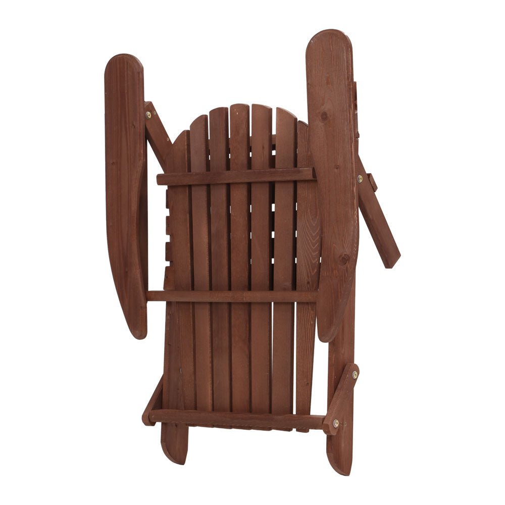 3PC Adirondack Outdoor Table and Chairs Set - Foldable Wooden Patio Furniture for Garden, Beach, Poolside - Weather-Resistant Brown Finish for Backyard Relaxation