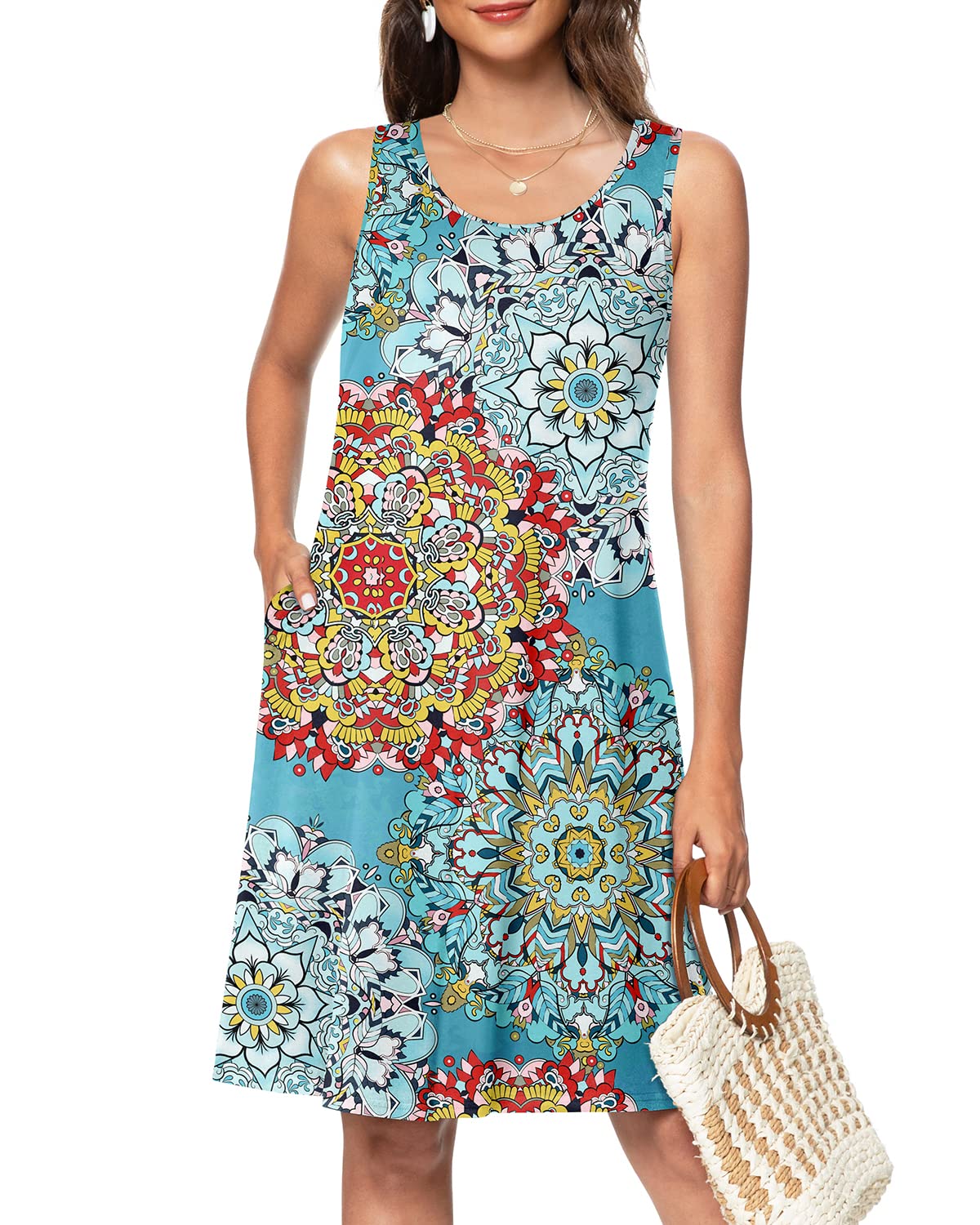 Women's Floral Summer Sundress - Sleeveless Casual Beach Dress with Pockets | Perfect for Vacations, Picnics & Outdoor Activities