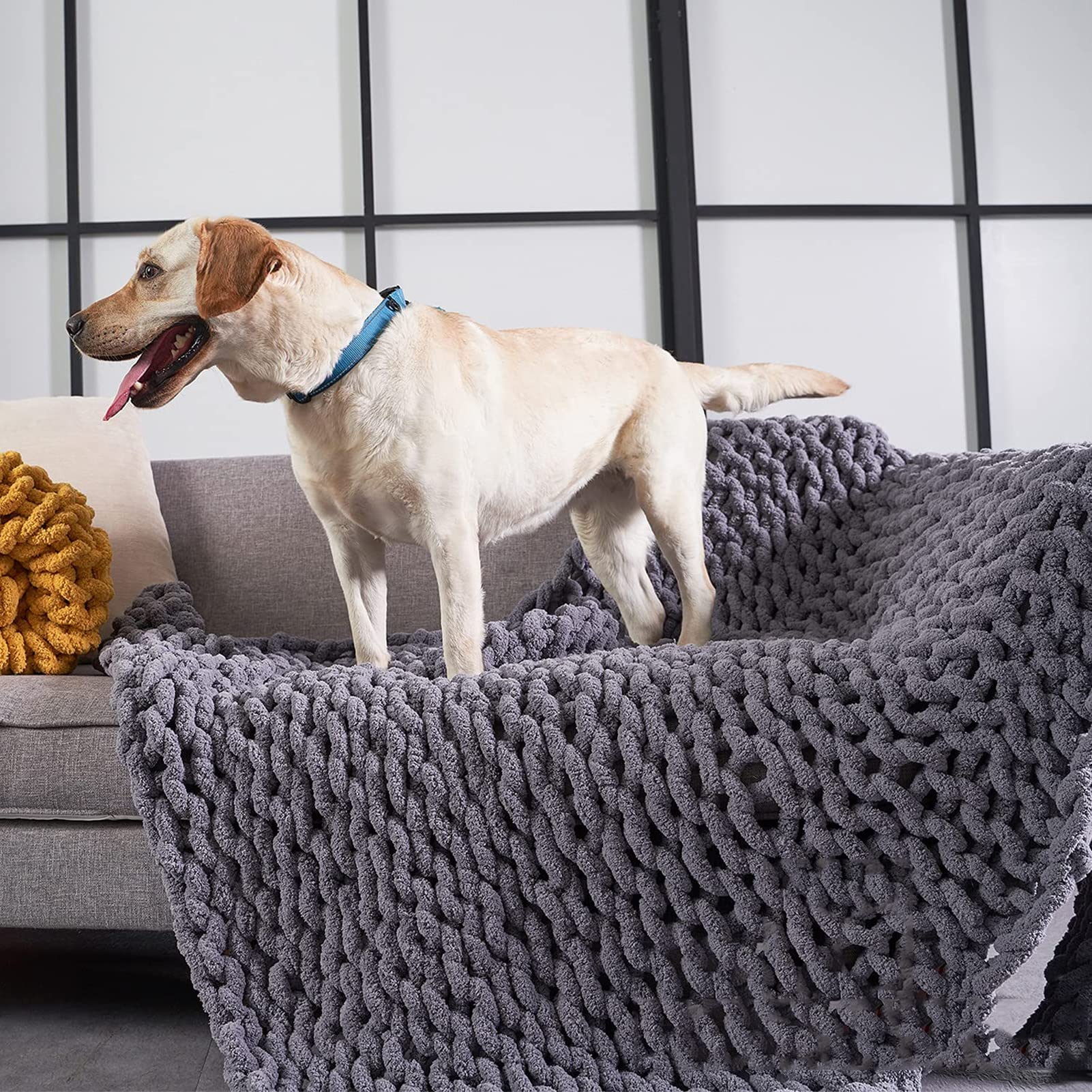 Chunky Knit Blanket - Handmade Chenille Cable Knit Throw - Ultra Soft & Warm Cozy Blanket for Bed, Sofa, or Chair - Perfect Gift for Housewarming, Christmas & Winter Nights