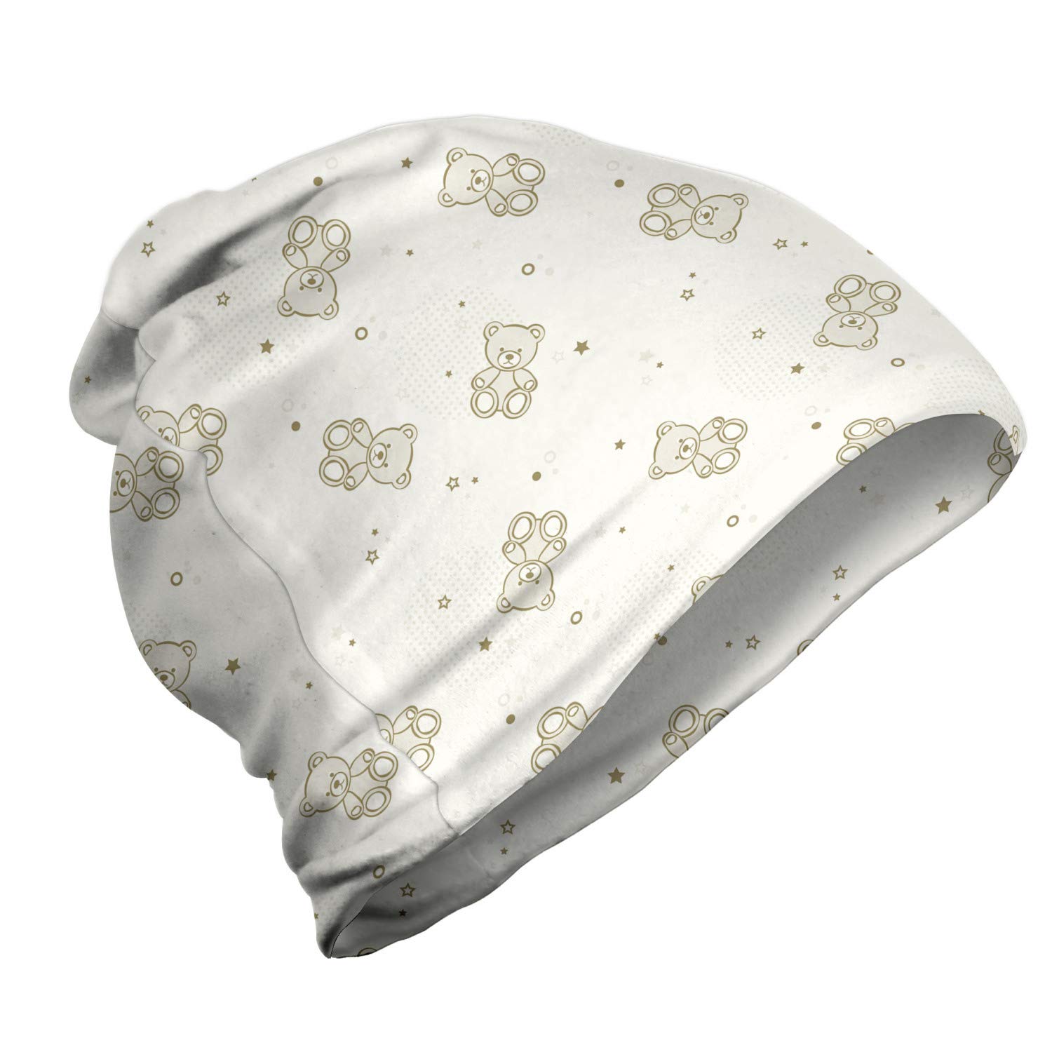 Ambesonne Unisex Beanie - Teddy Bears & Stars Design - Warm Winter Hat for Men & Women - Perfect for Hiking, Outdoor Activities & Cold Weather Fashion