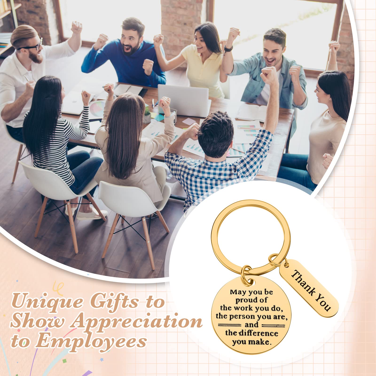 Yinkin 36 Pcs Bulk Employee Appreciation Keychain Gift Set for Coworkers, Social Workers & Staff - Gold Keychains with Inspirational Cards in Elegant Organza Bags | Perfect for Recognition Awards, Team Building Events & Office Incentives