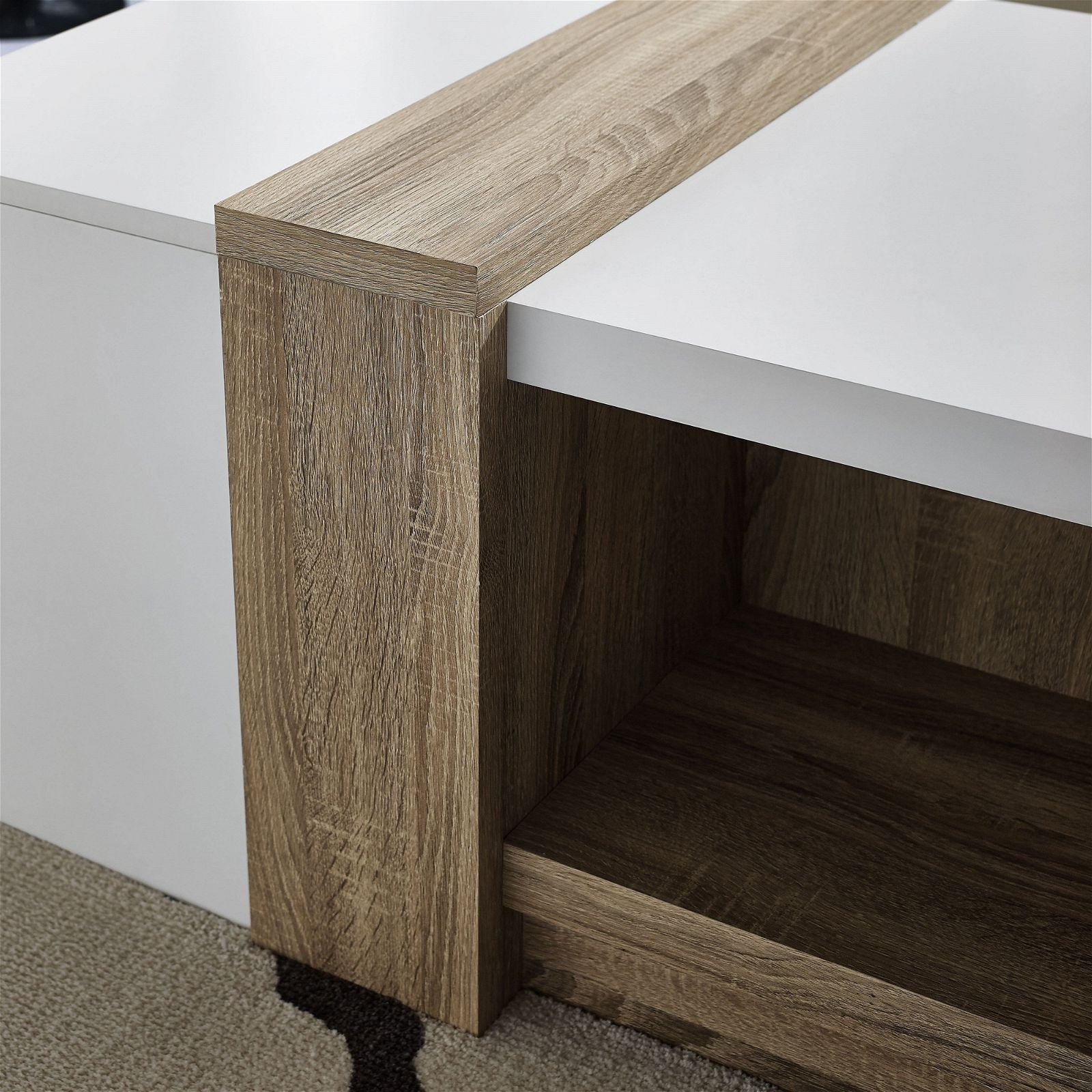 Tauris™ Modern Duet Coffee Table - Solid Oak Wood with White Finish for Living Room, Lounge & Office Decor