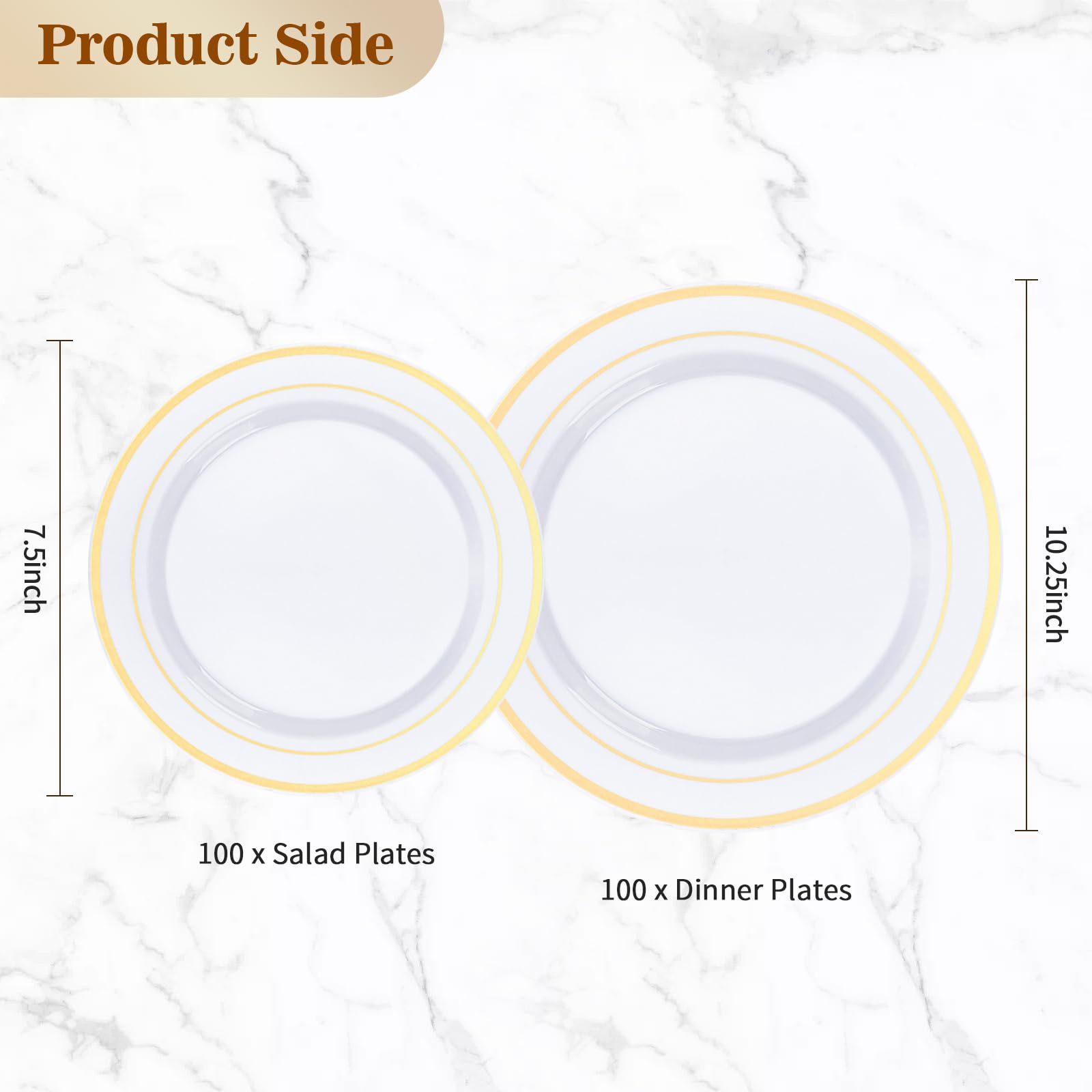 200PCS Gold Disposable Plastic Plates Set - 100 Dinner Plates & 100 Dessert Plates for Party, Wedding, Birthday Celebrations | Elegant Tableware for Events, Catering & Home Gatherings