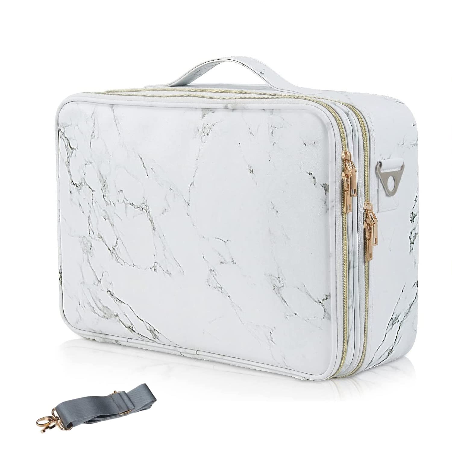Professional 16 Inch Travel Makeup Case with Compartments - 2 Layer Cosmetic Train Case for Makeup Artists, Vanity Organizer & Brush Storage Bag (Marble Pattern) | Perfect for Travel, Salon Use & Home Makeup Organization