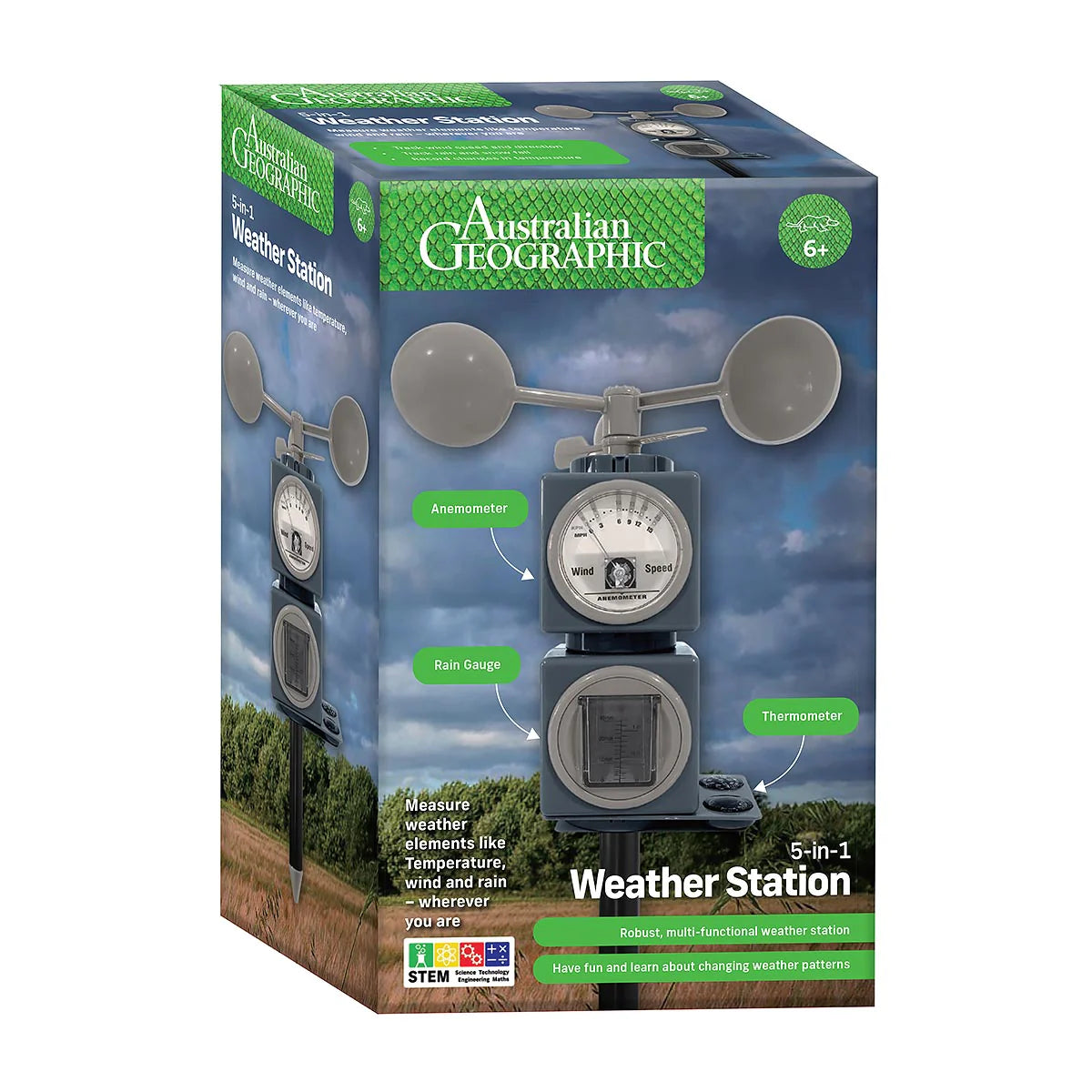 Australian Geographic 5-in-1 Weather Station with Temperature, Humidity, Wind Speed & Rainfall Measurement - Perfect for Home, Garden & Outdoor Activities