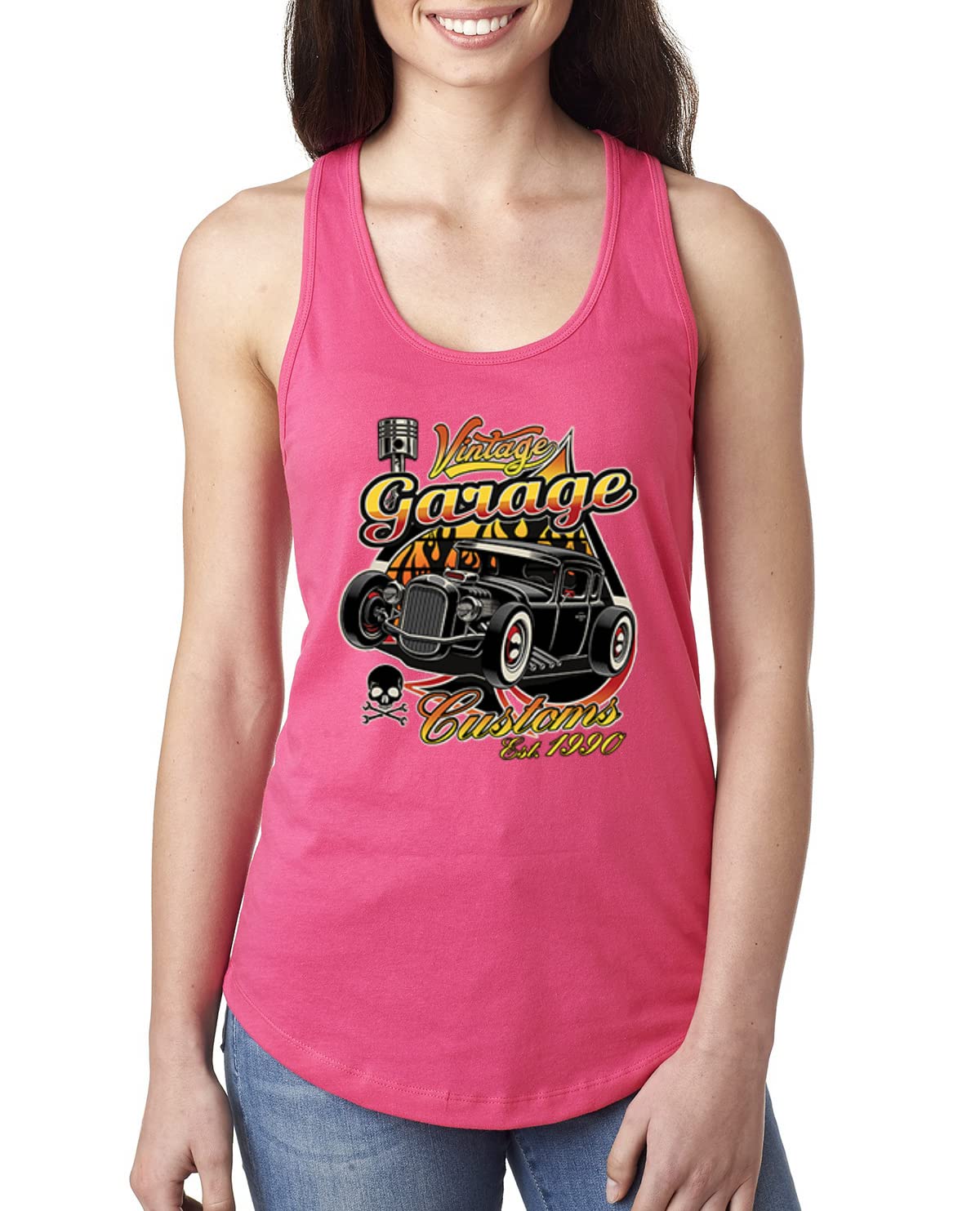 1990s Vintage Hot Rod Classic Car & Truck Racerback Tank Top for Women - Retro Garage Custom Style, Perfect for Car Shows & Casual Wear