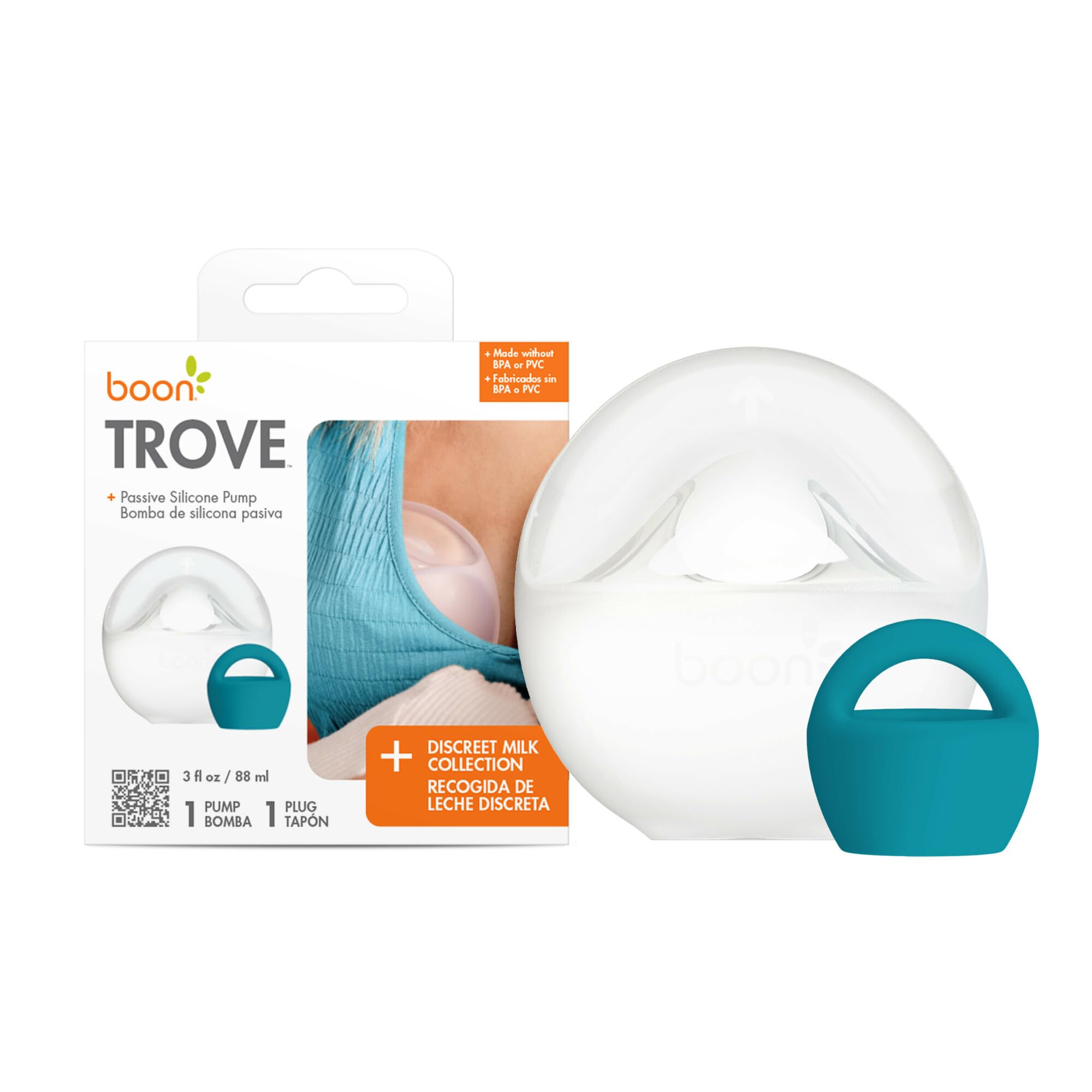 Boon Trove Silicone Manual Breast Pump - Hands-Free Breast Milk Collector with Storage Plug - Comfortable Nursing Pump for Breastfeeding Moms - Perfect for Travel, Work, and On-the-Go Pumping - 1 Count