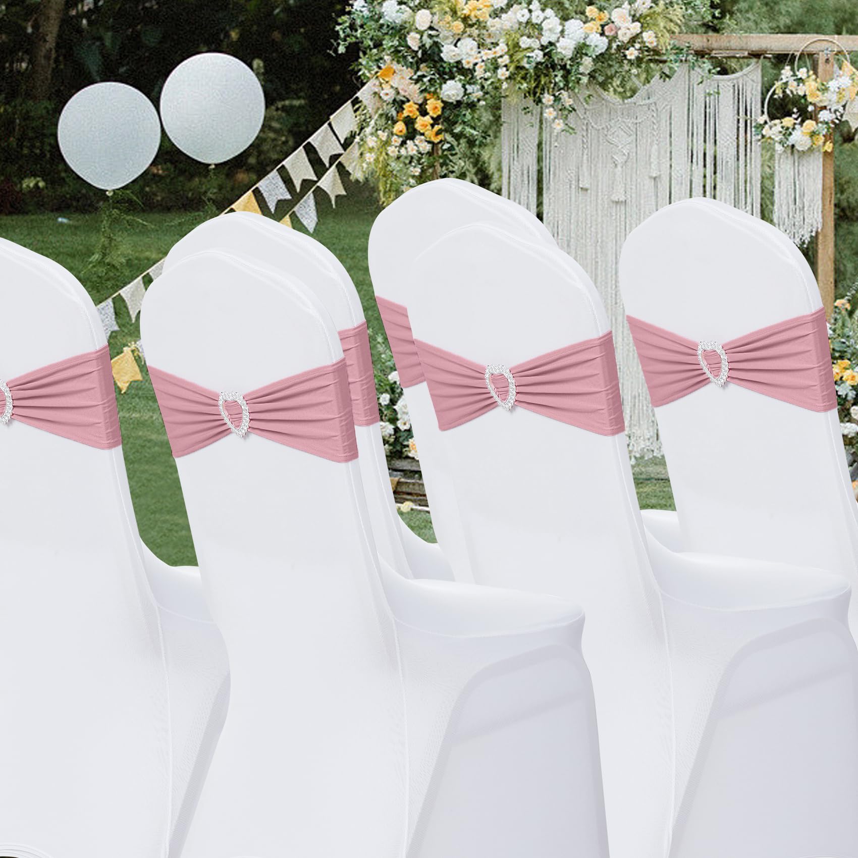 60 Pack Spandex Chair Sashes with Buckle Slider - Stretch Elastic Chair Covers for Wedding, Banquet & Party Decorations (Dusty Pink) | Universal Chair Bands for Event Decor, Table Setting & Venue Styling