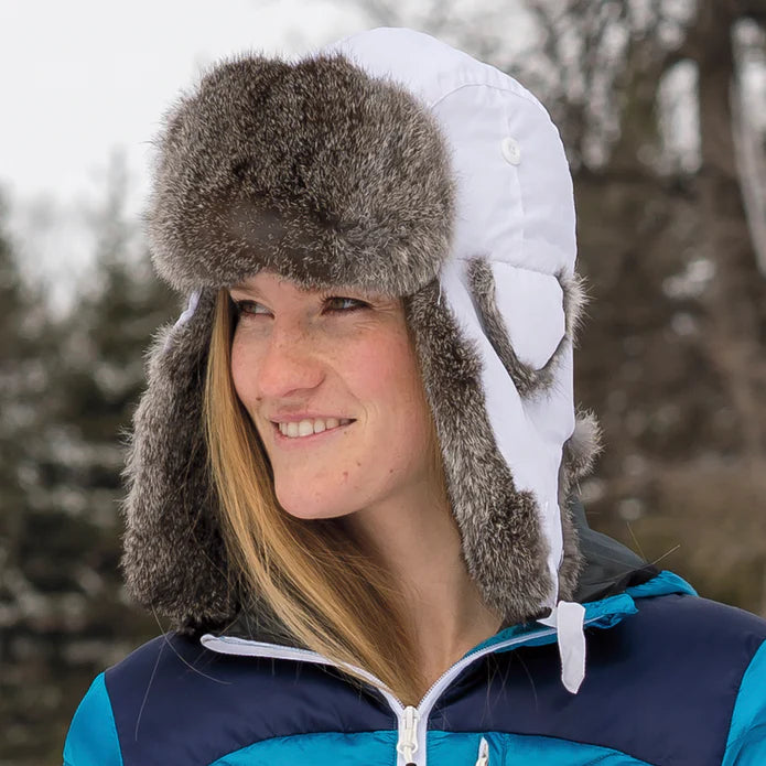 Premium Crown Cap Taslan Rabbit Fur Aviator Hat - Winter Pilot Style Hat for Men & Women - Warm & Fashionable for Outdoor Activities, Travel & Cold Weather