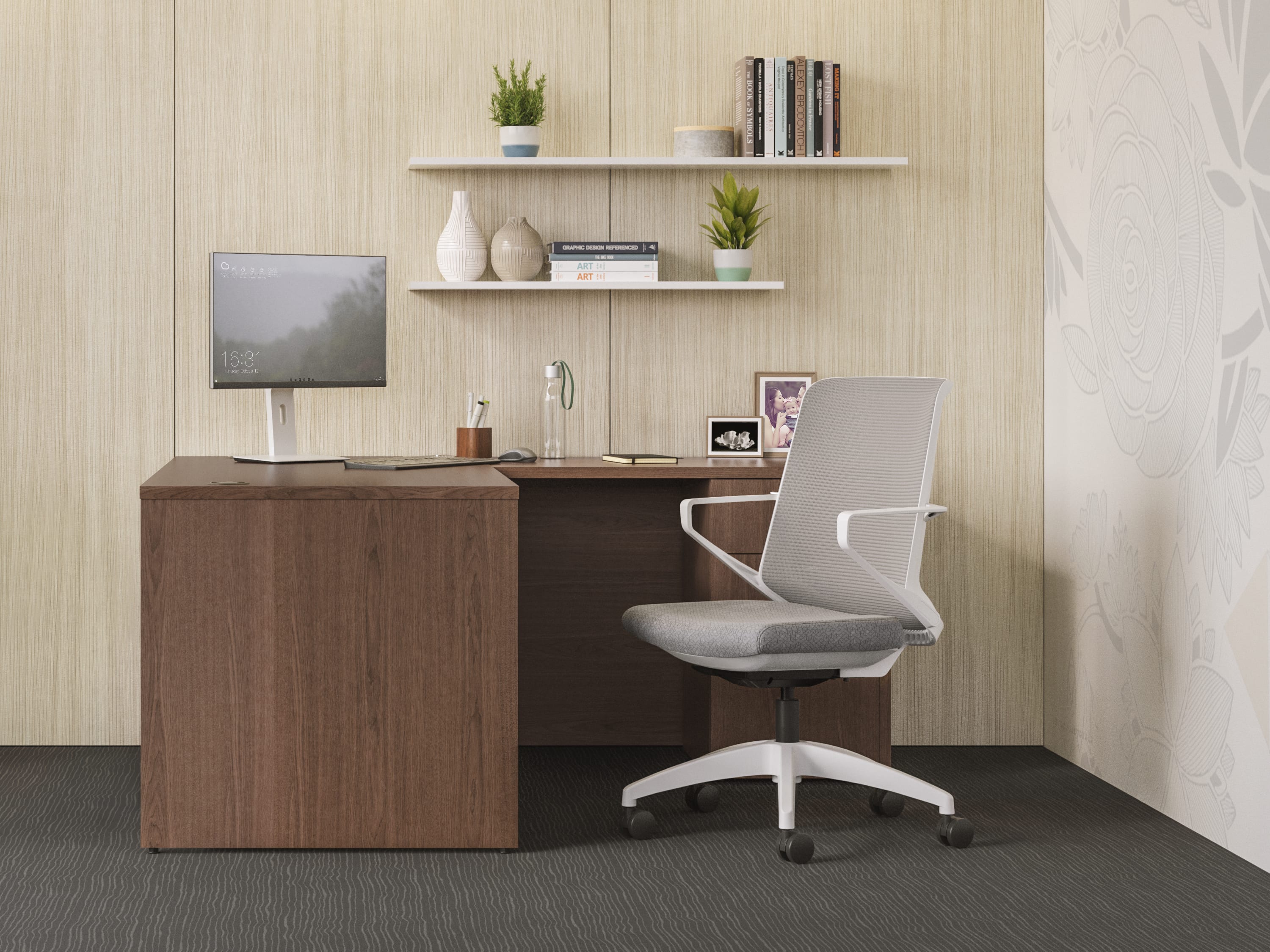 Ergonomic Cliq Office Chair with Synchro Tilt - Basalt Fabric & White Designer Frame - Perfect for Home Office, Gaming & Workspaces