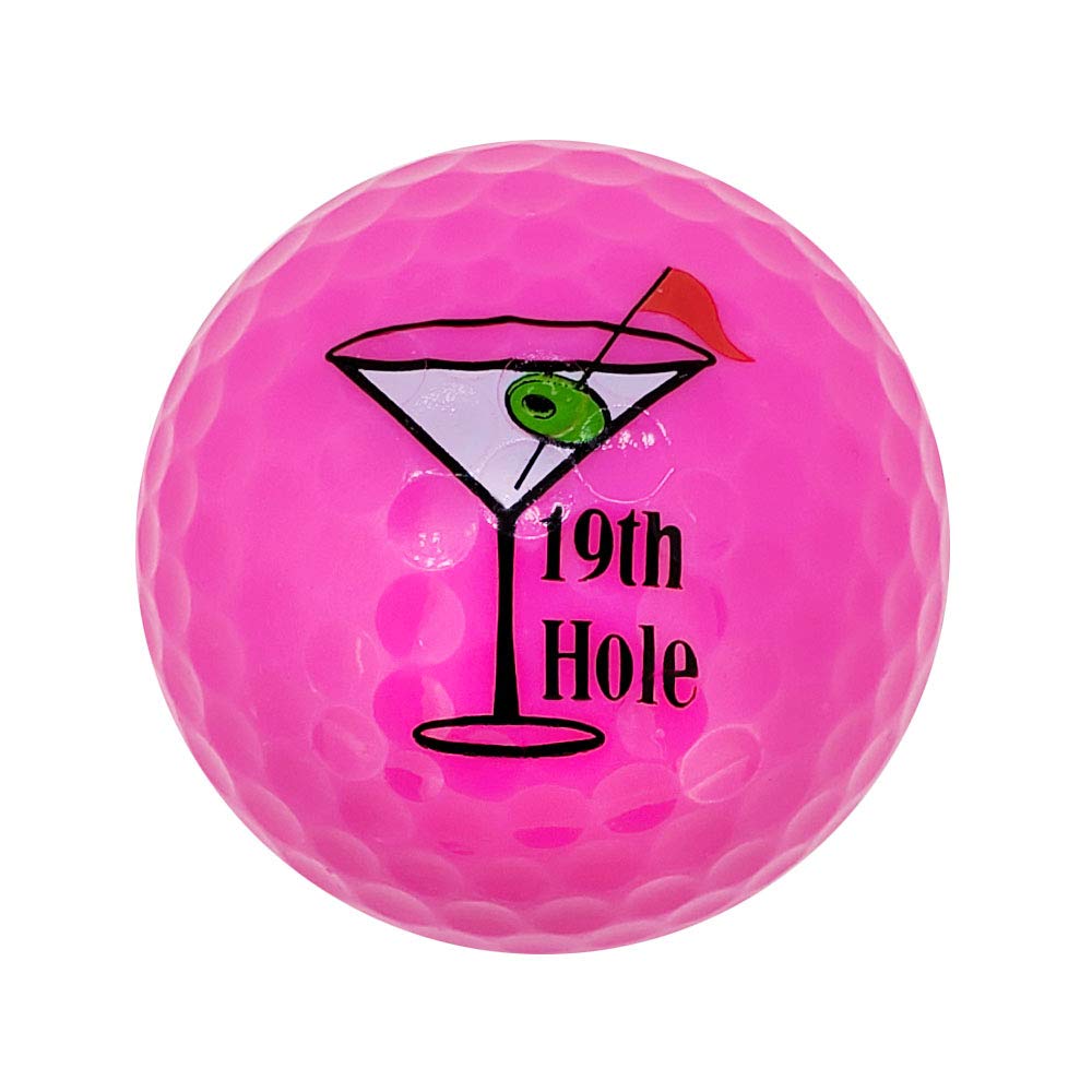 Happy Hour Fun Printed Golf Balls - 5 O'Clock Somewhere & 19th Hole Design (2 Pack) - White/Pink Polka Dot & Neon Pink Golf Balls for Parties, Gifts & Leisure Play | Perfect for Golf Enthusiasts & Social Events