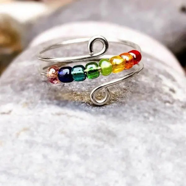 Anxiety Relief Ring with Daisy Flower & Butterfly Design - Stress Relief Jewelry for Women - Perfect for Anxiety, Meditation & Everyday Wear