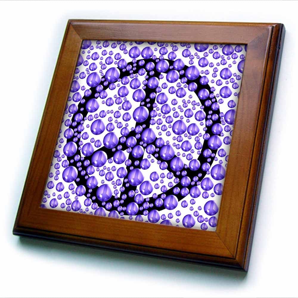 3dRose Purple Bubbles Peace Sign Framed Tile - 8x8 Inch Inspirational Wall Art Decor for Living Room, Bedroom & Office