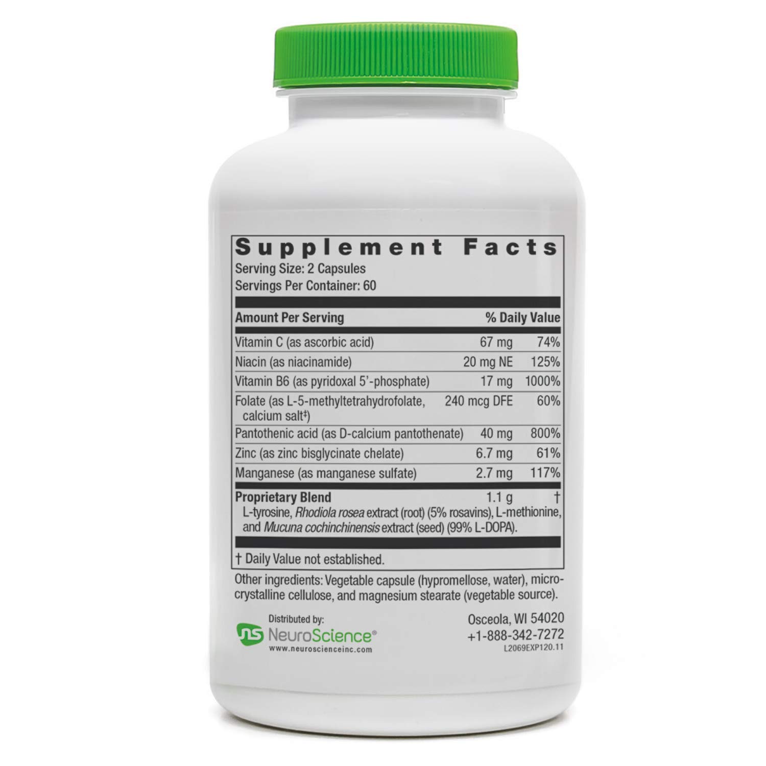 NeuroScience ExcitaPlus - Extra Strength L-Tyrosine & Rhodiola Supplement for Energy, Focus & Adrenal Support - Natural Fatigue Relief & Stress Management (120 Capsules, 2 Month Supply) - Boost Productivity for Workouts, Study & Busy Lifestyles