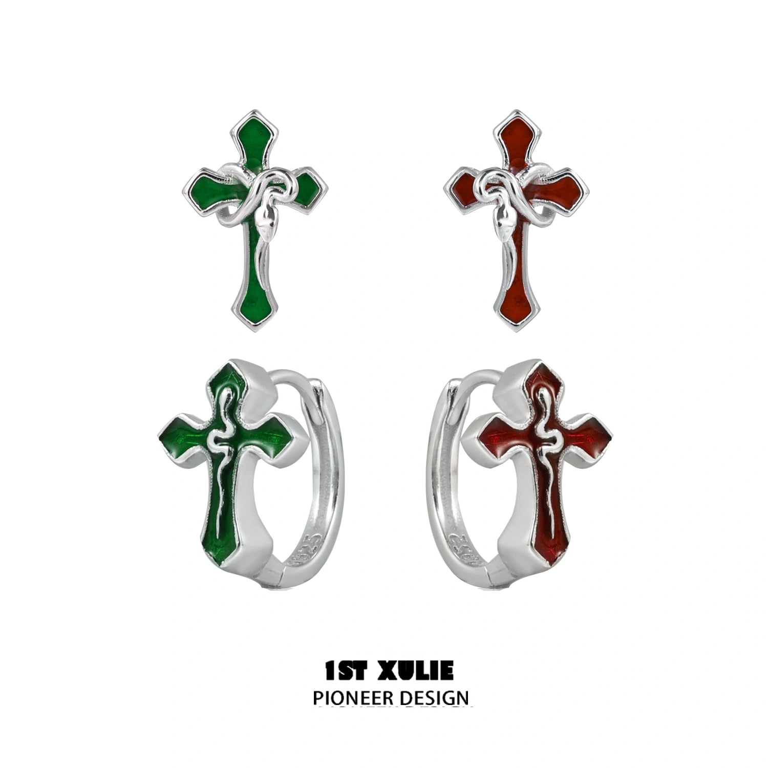 S925 Sterling Silver Snake Bite Cross Earrings for Women - Gothic Punk Jewelry for Parties, Concerts & Alternative Fashion
