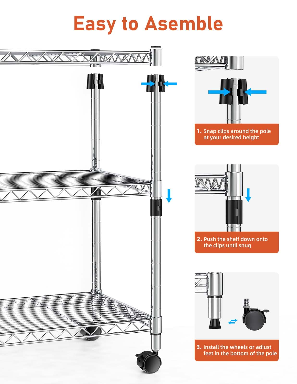 Heavy Duty 3-Tier Storage Shelves 750Lb Capacity - 24.02