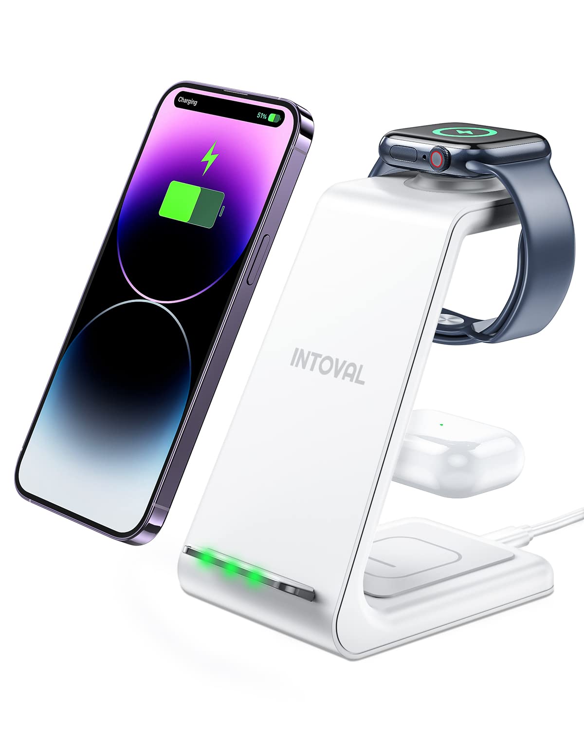 3-in-1 Wireless Charging Station for iPhone 16/15/14/13 Pro Max, Apple Watch 10/9/Ultra 2 & AirPods Pro - Fast Qi Charger Pad with Nightstand Mode | Perfect for Bedroom, Office & Travel (White)
