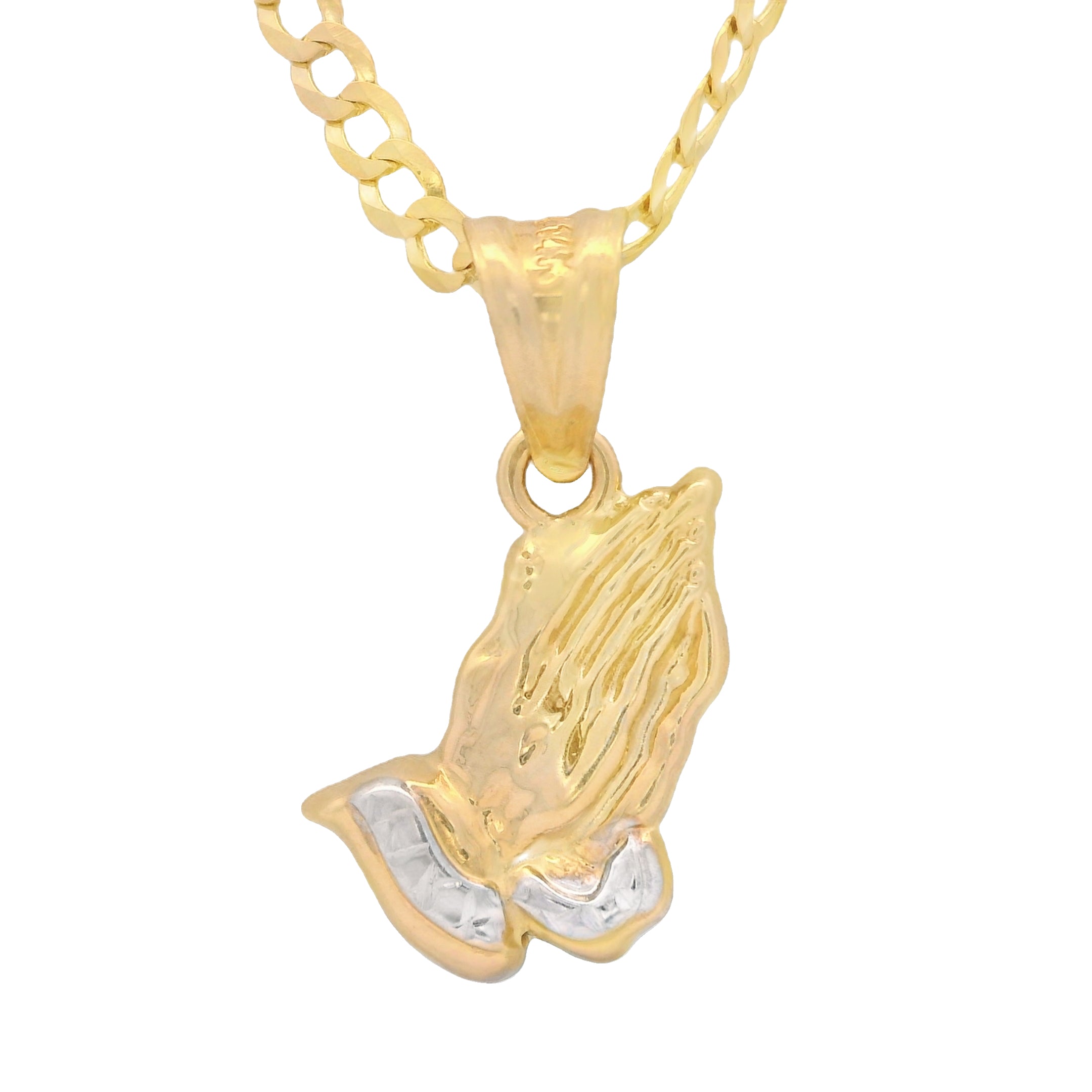 14K Gold Praying Hands Pendant Necklace with Solid Cuban Chain - 18 Inch Religious Jewelry for Men & Women - Perfect for Daily Wear, Gifts & Spiritual Occasions