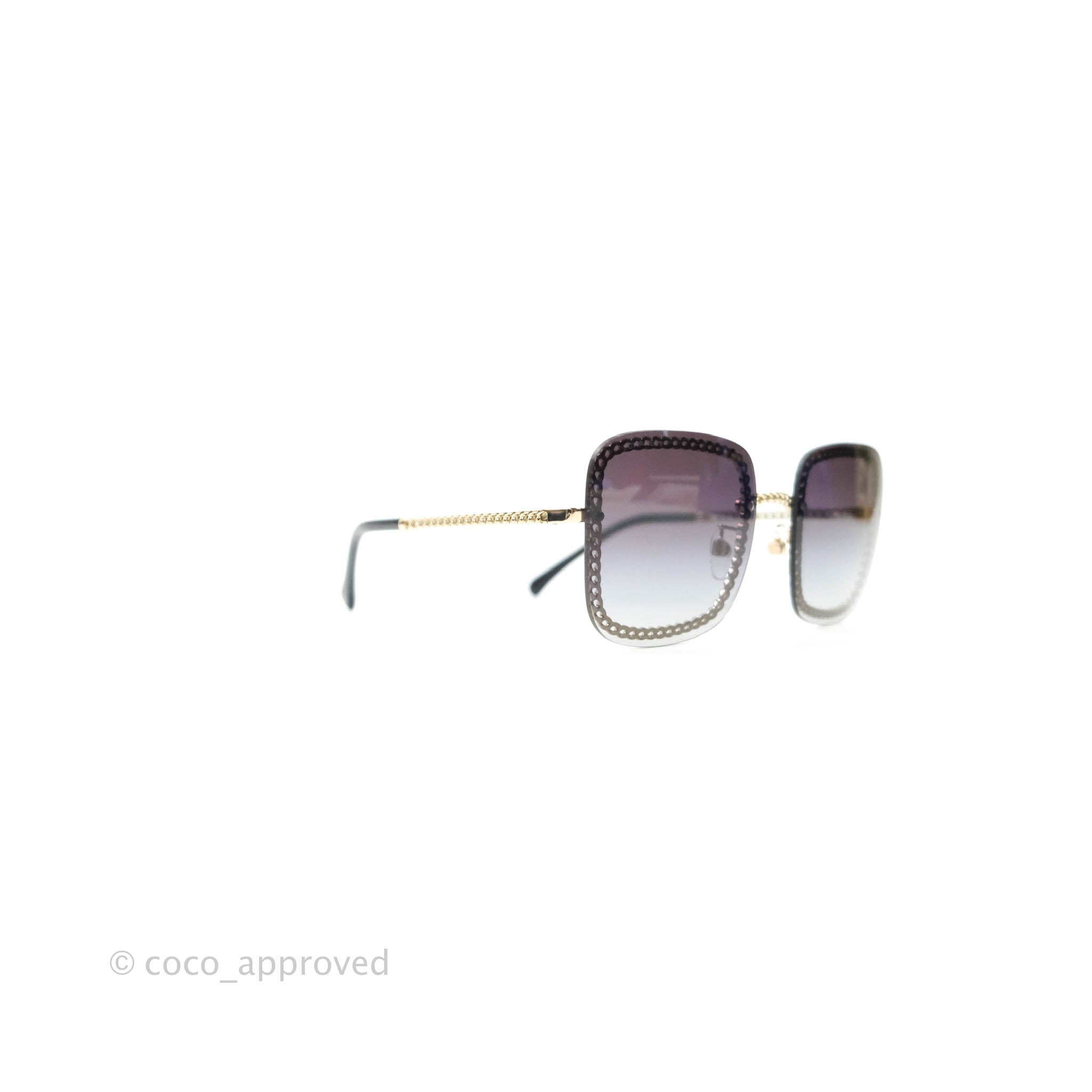 Chanel Square Sunglasses with Gradient Grey Lenses & Gold Chain - Luxury Fashion Sunglasses for Women, Perfect for Beach, Driving & Summer Outfits