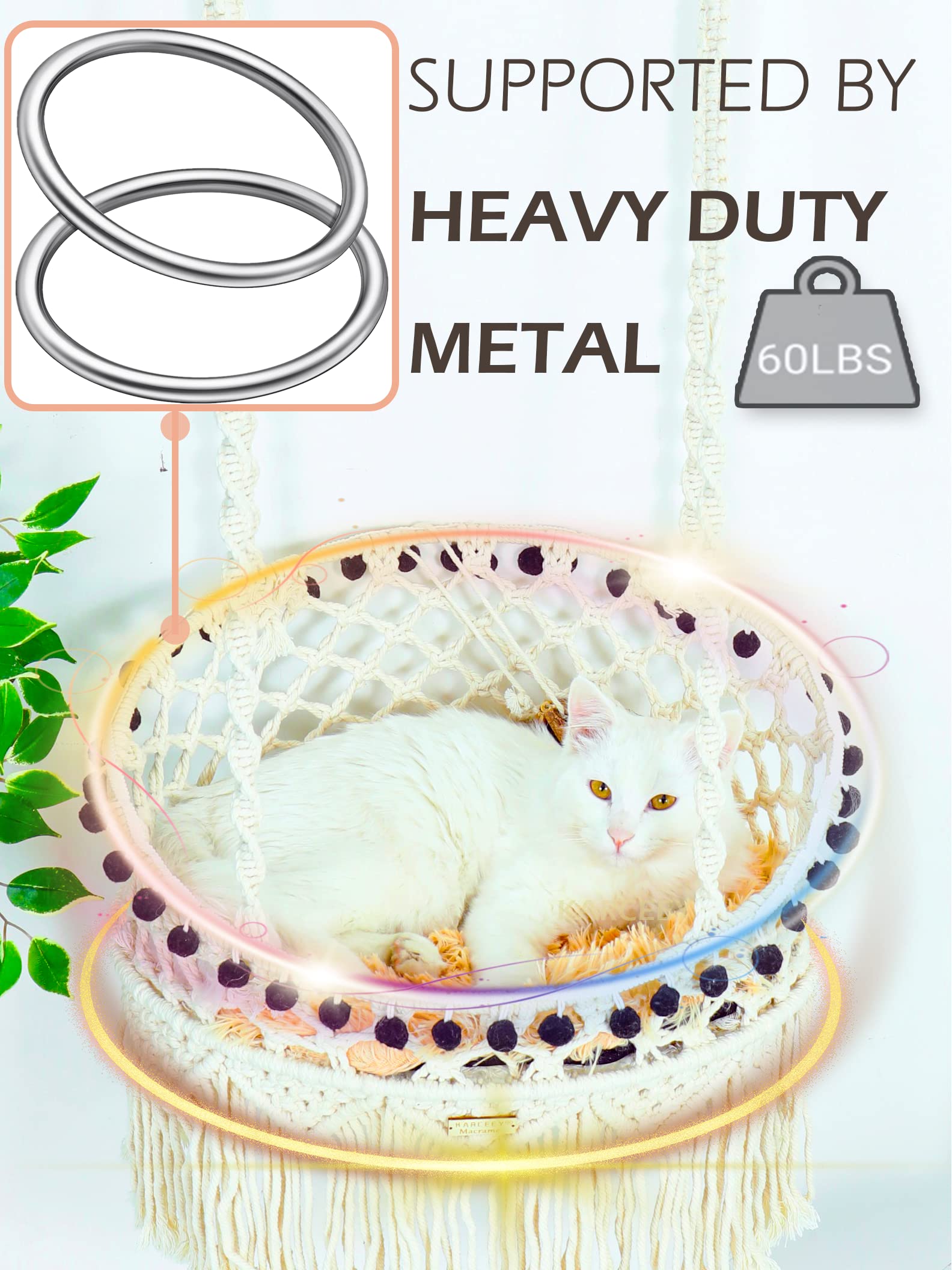 Large Cat Hammock Bed - Boho Macrame Hanging Cat Swing with Catnip Cushion & Scratching Mat for Indoor Cats | Perfect for Window Lounging & Relaxation