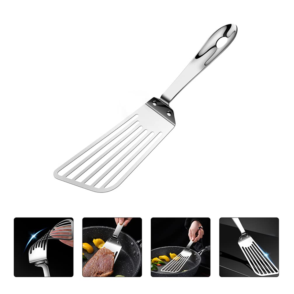 DOITOOL Stainless Steel Grill Spatula - Nonstick BBQ Turner, Silicone Fish Flipper & Cheese Scraper - Perfect for Outdoor Grilling, Kitchen Cooking & Camping Accessories